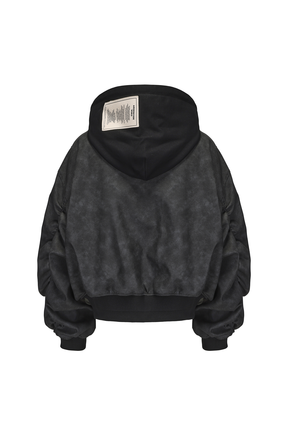 ARDENCODE Oversized Hooded Faux Leather Bomber Jacket, premium urban and streetwear designers apparel on PROJECTISR.com, ARDENCODE