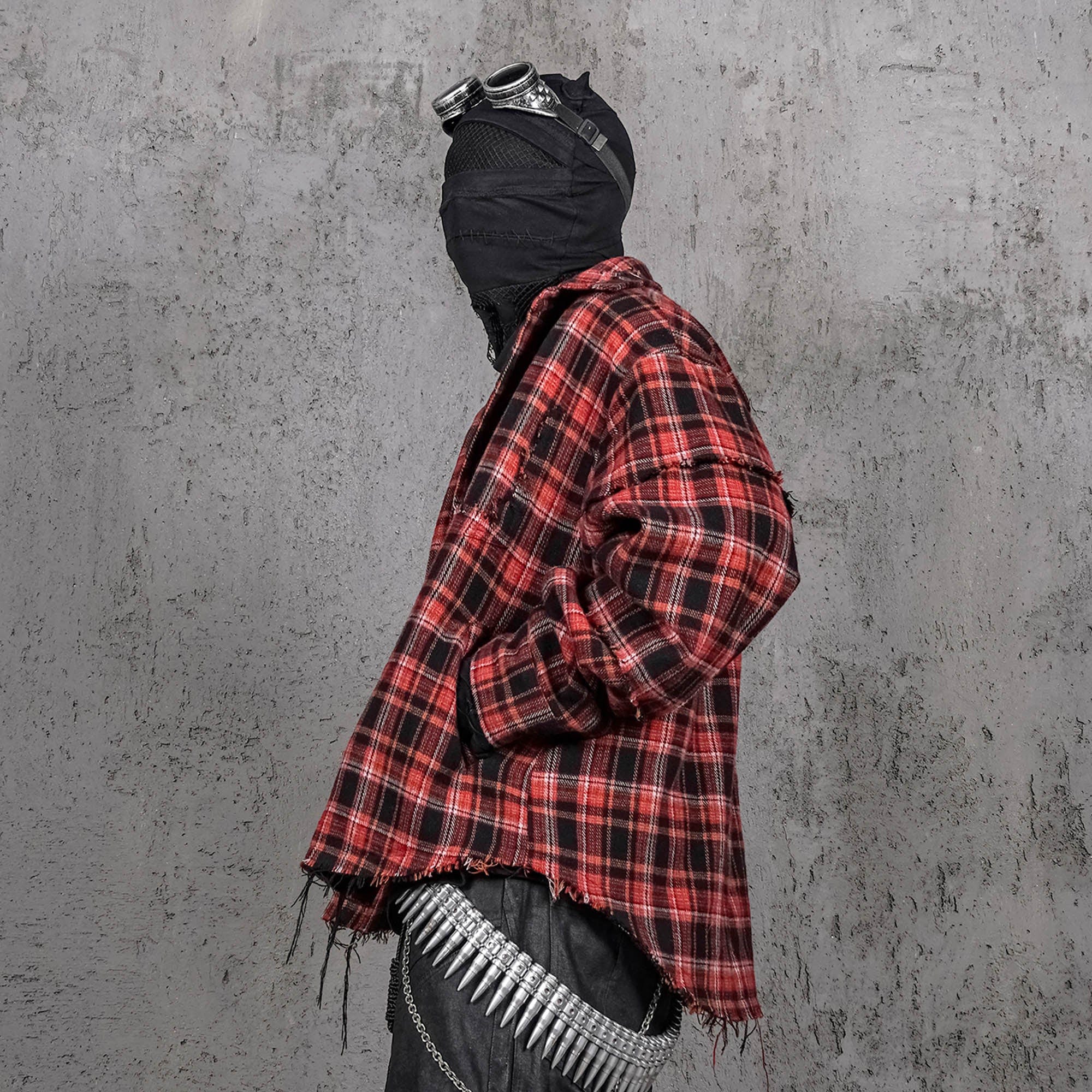 UNDERWATER Crimson Ruin Distressed Plaid Shirt Jacket