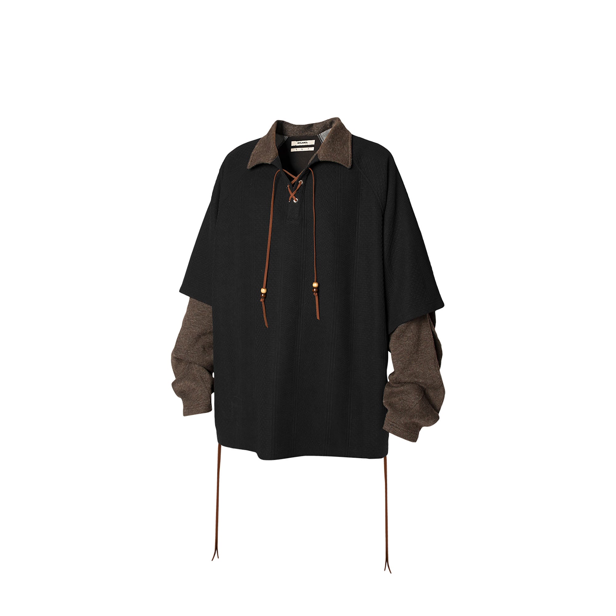 RELABEL Contrast Faux Layered Lace-Up Sweatshirt