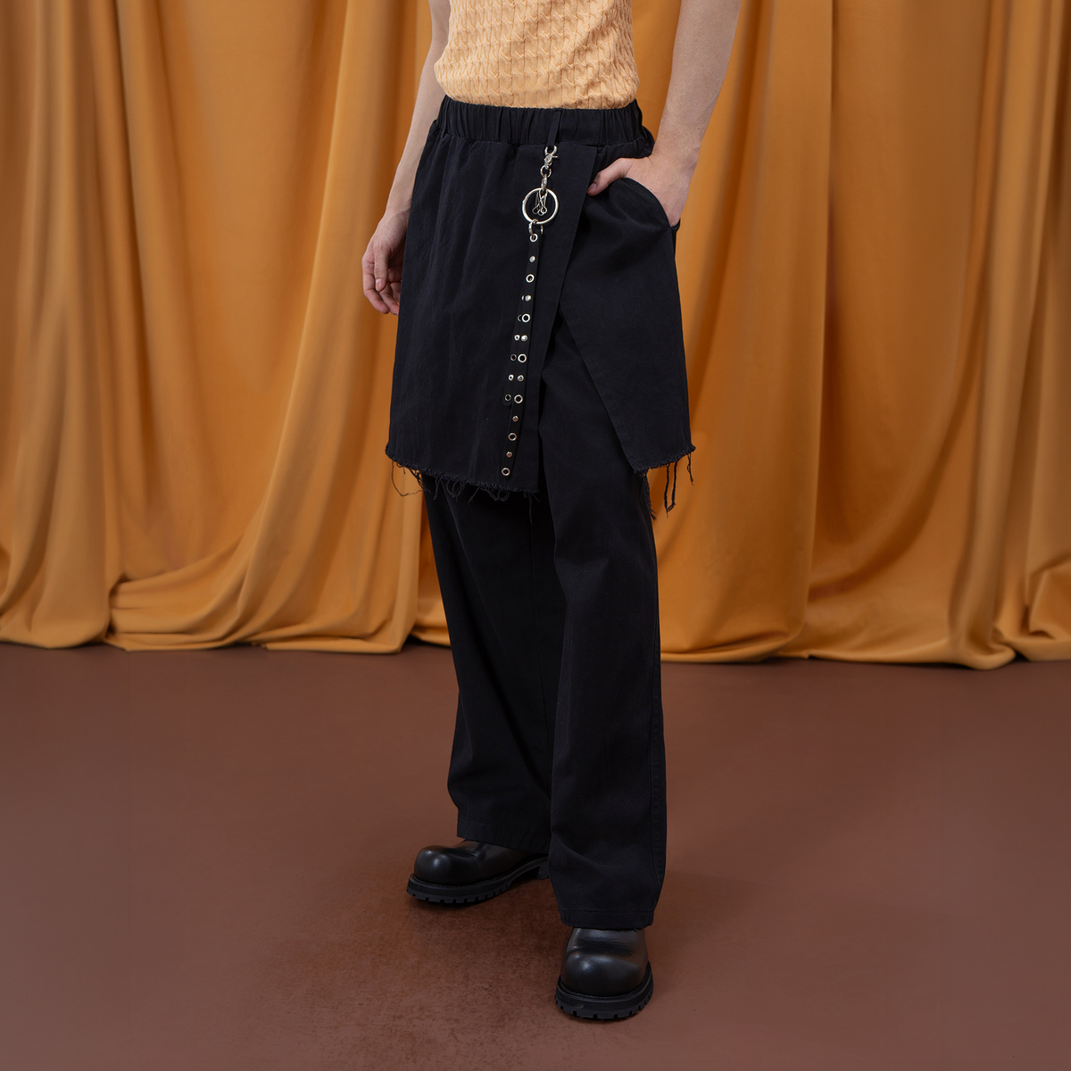 CLP Layered Raw-Edge Wide-Leg Pants