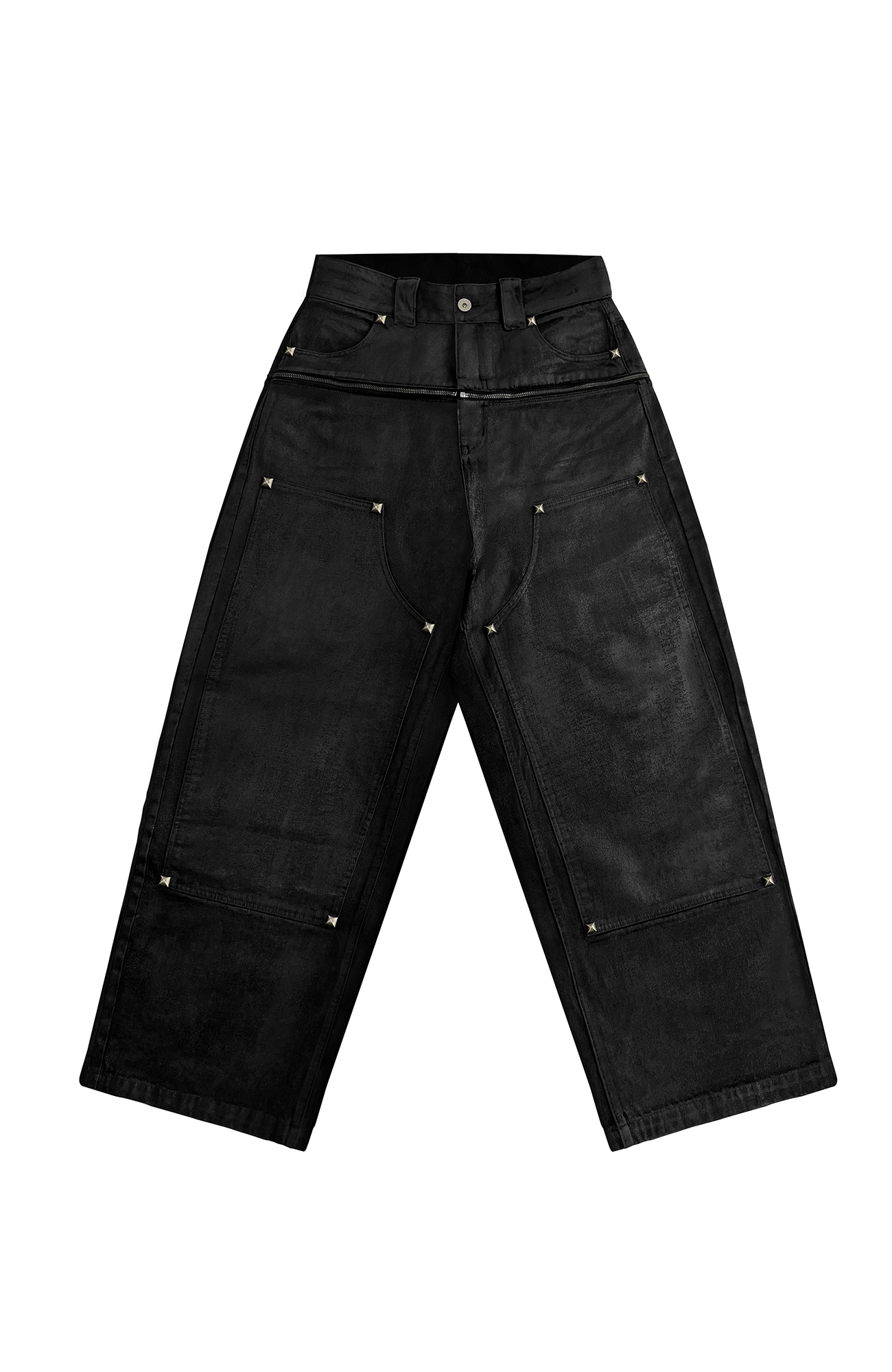 TECNINEGROUP Waxed Double-Knee Diamond Pockets Jeans