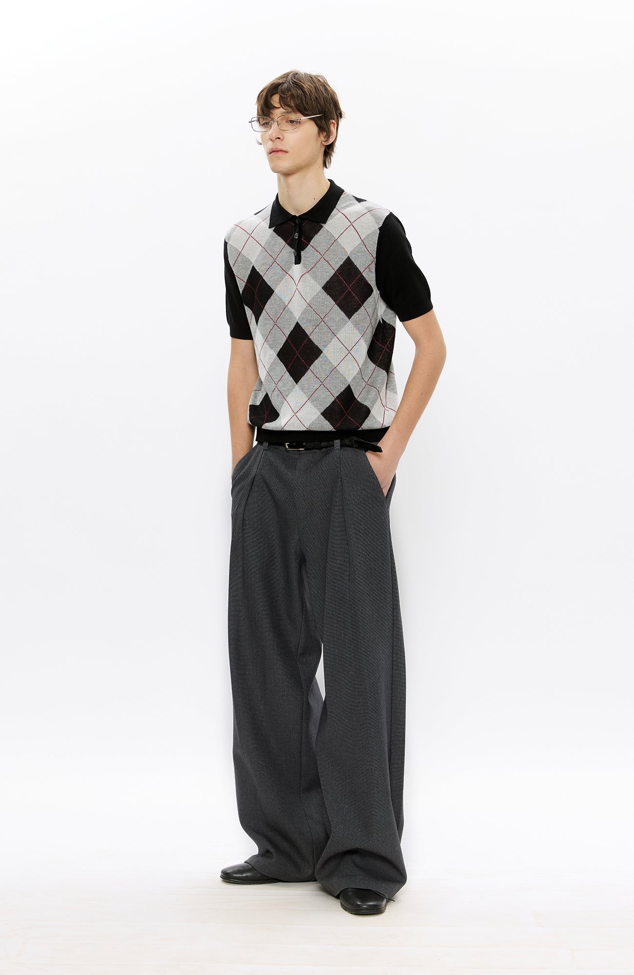 KREATE Classic Shadow Check Pleated Wide Trousers, premium urban and streetwear designers apparel on PROJECTISR.com, KREATE