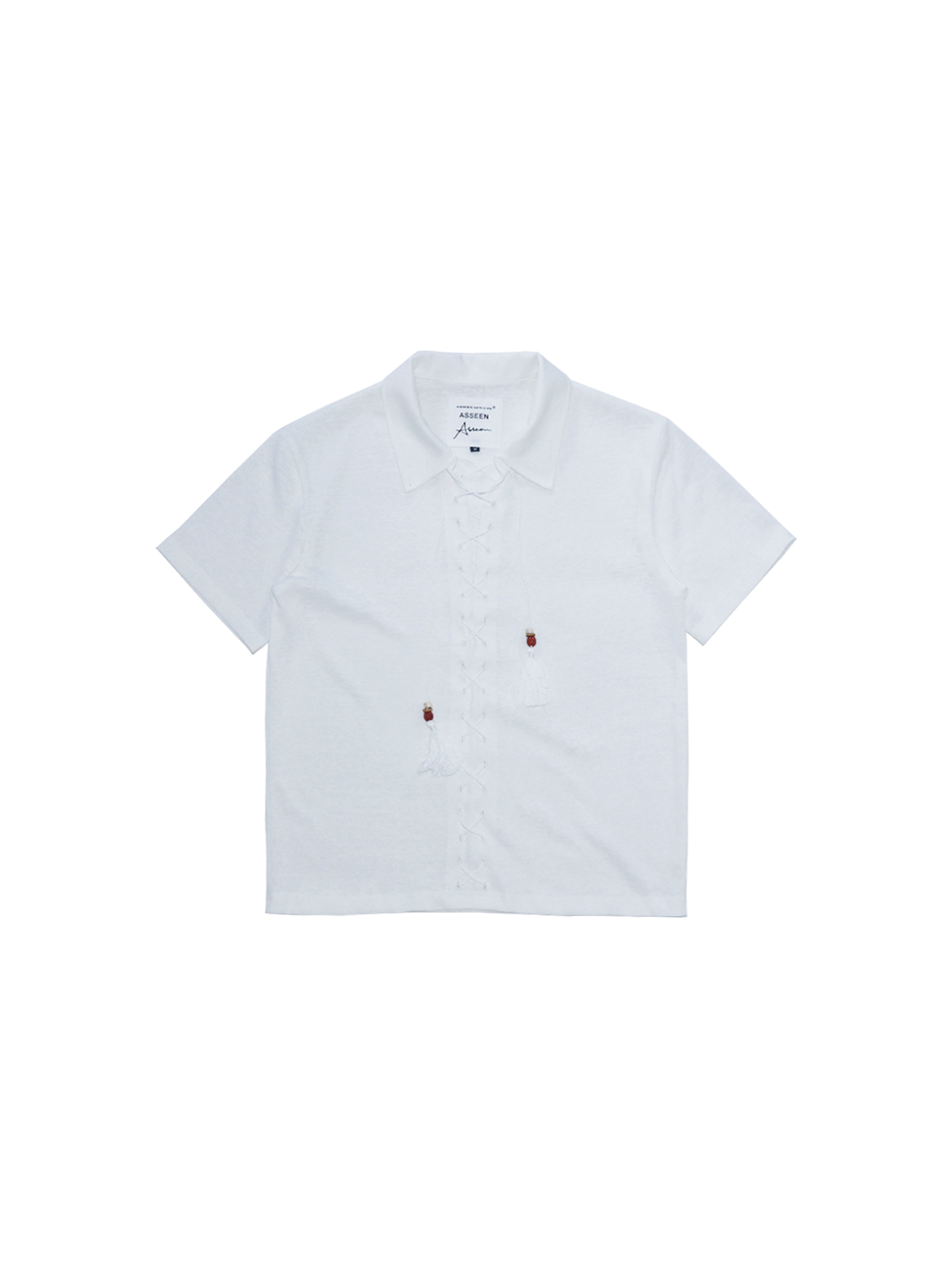 ASSEEN Tassel Lace-Up Short-Sleeve Polo Tee