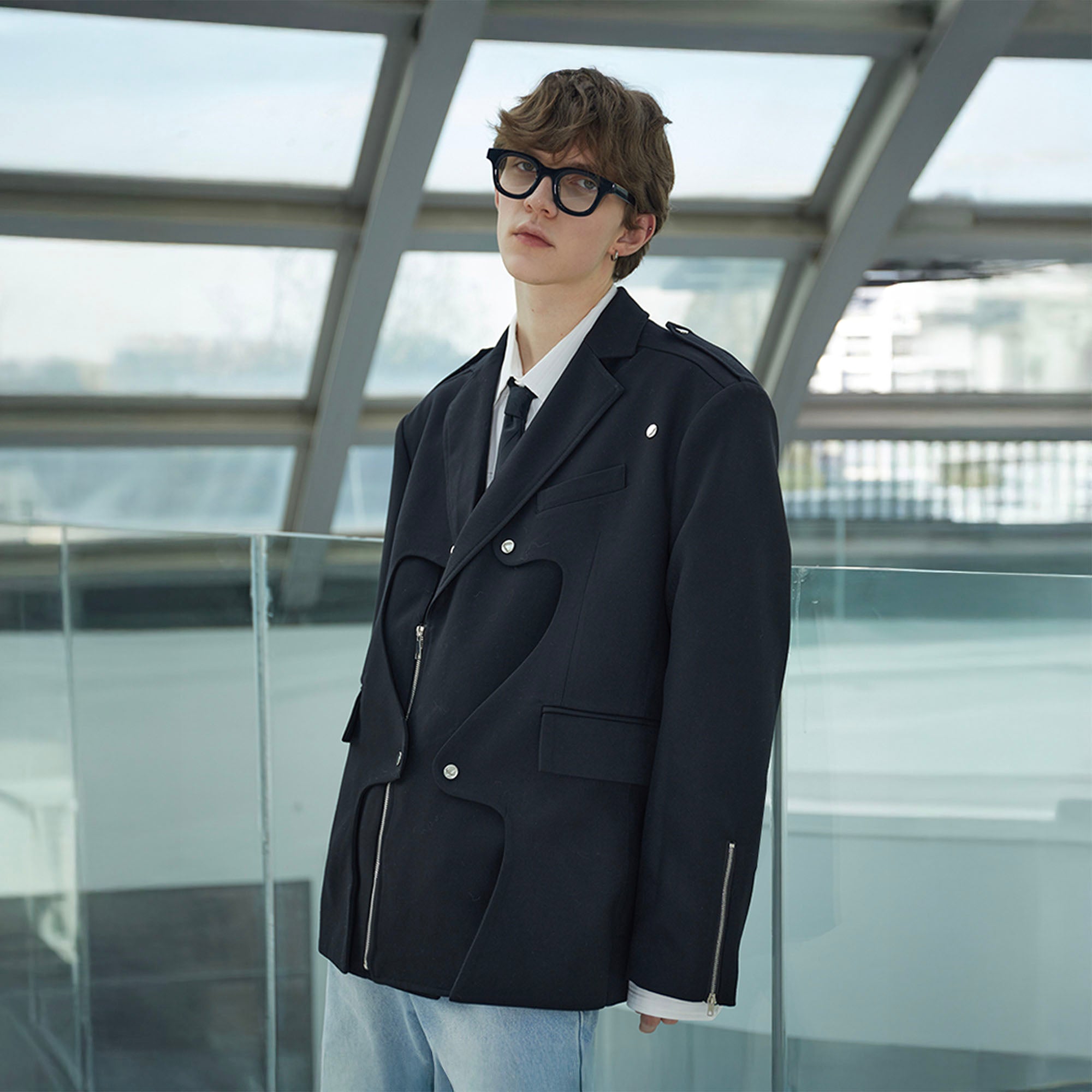 ASSEEN Deconstructed Ripple-Panel Zip Blazer, premium urban and streetwear designers apparel on PROJECTISR.com, ASSEEN