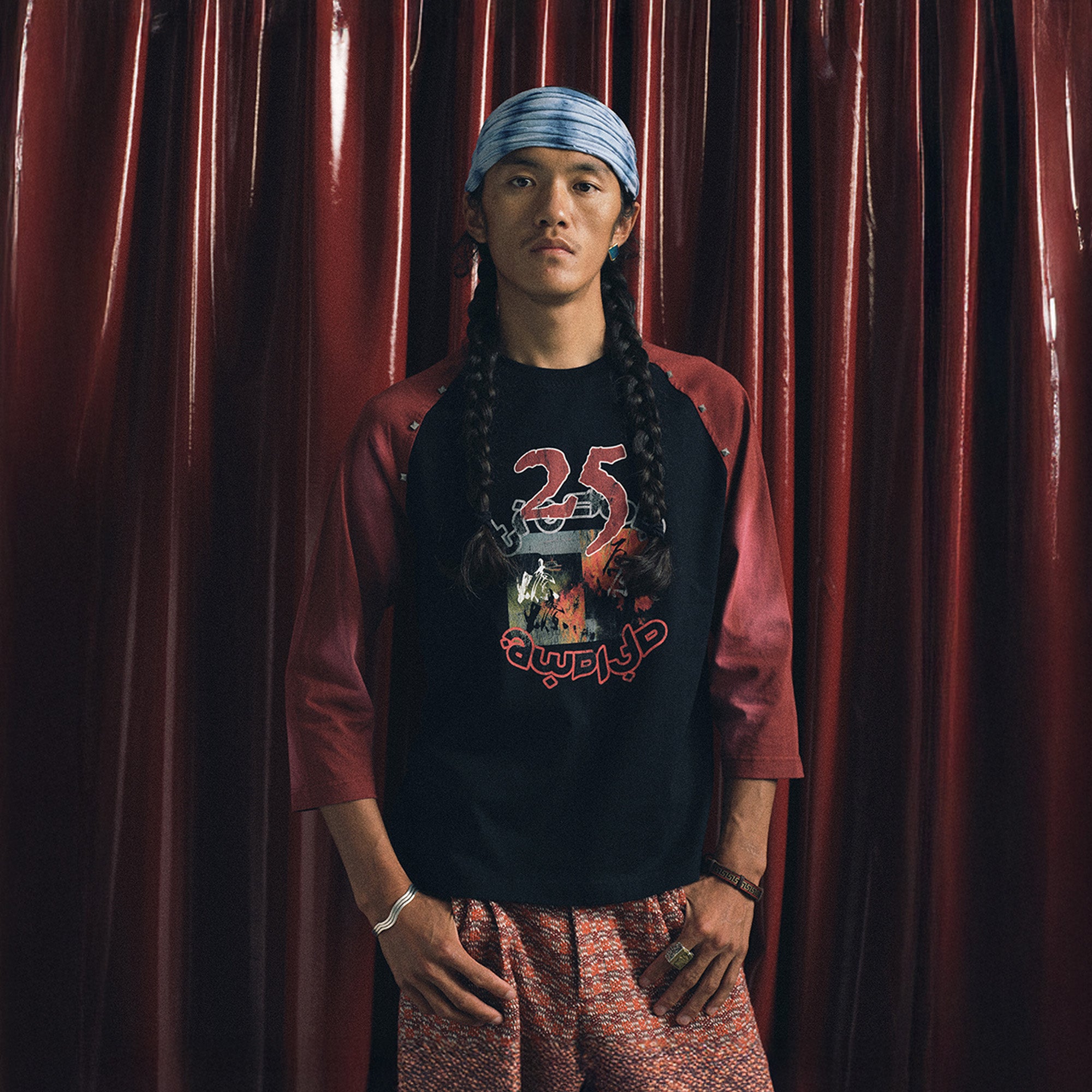 TRECLUB Studded Raglan Graphic 3/4 Sleeve Tee, premium urban and streetwear designers apparel on PROJECTISR.com, TRECLUB