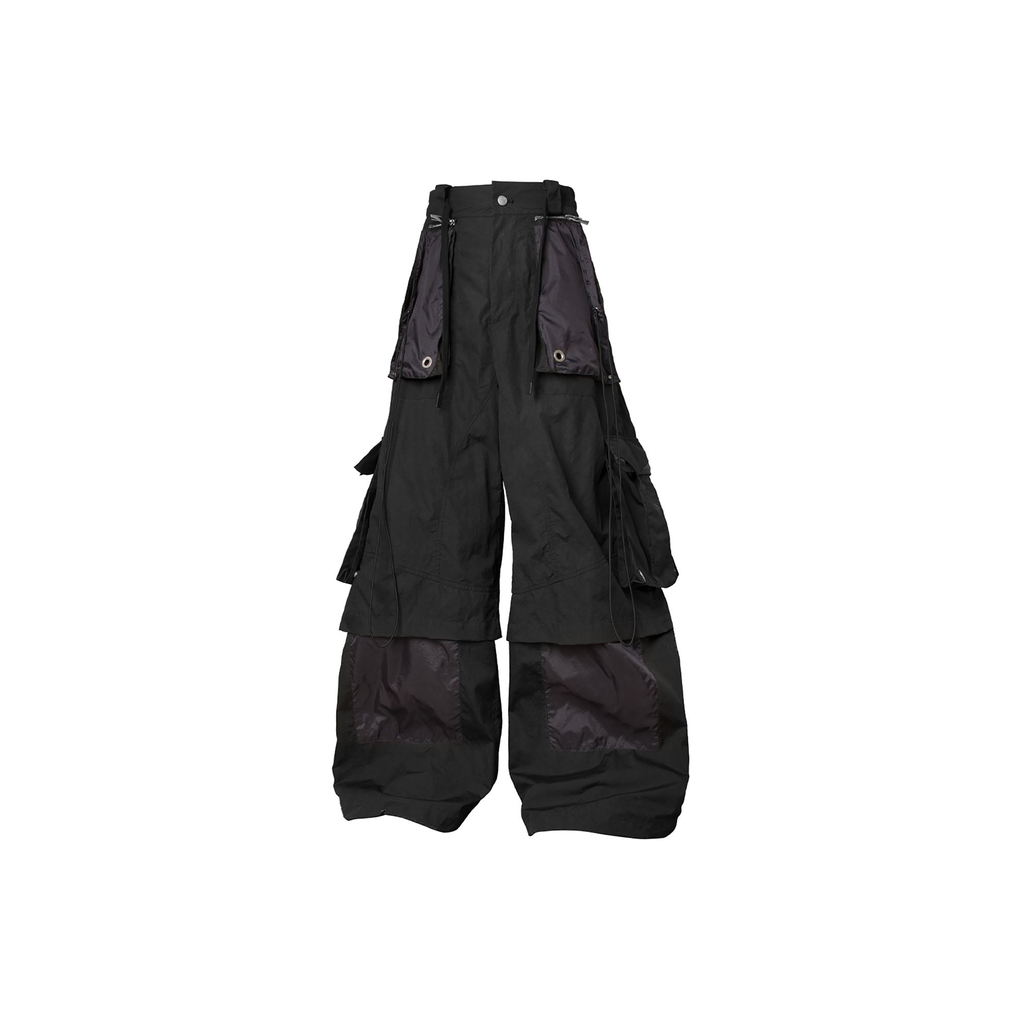 RELABEL Multi-Pocket Panel Crinkled Cargo Pants Black
