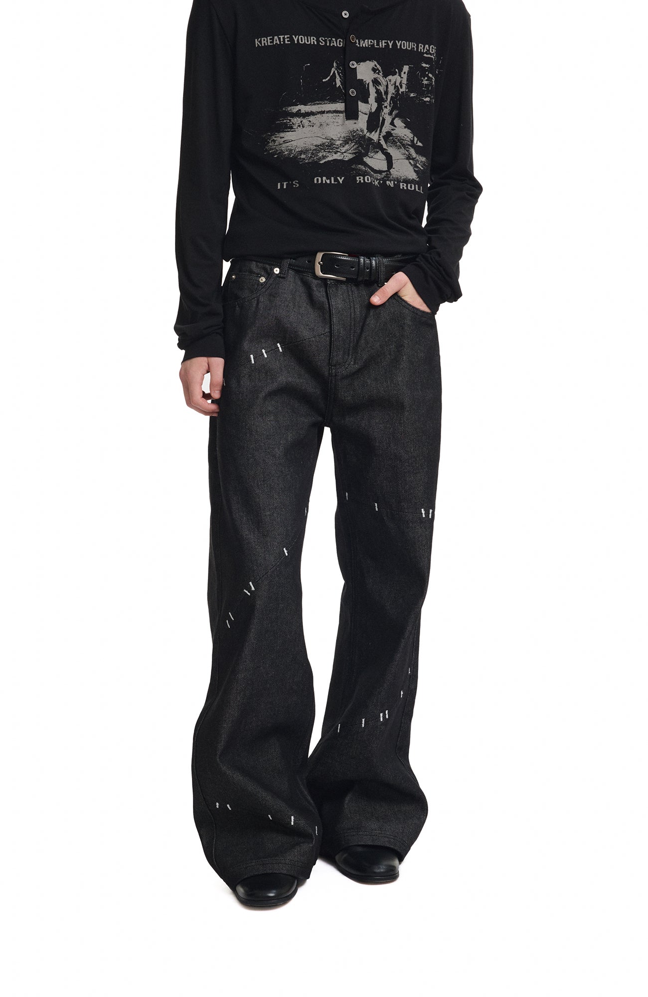 KREATE Deconstructed Stitch Detail Raw Denim Jeans