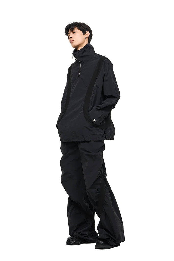 RELABEL Arc Spliced Crinkled Half Zip Pullover, premium urban and streetwear designers apparel on PROJECTISR.com, RELABEL