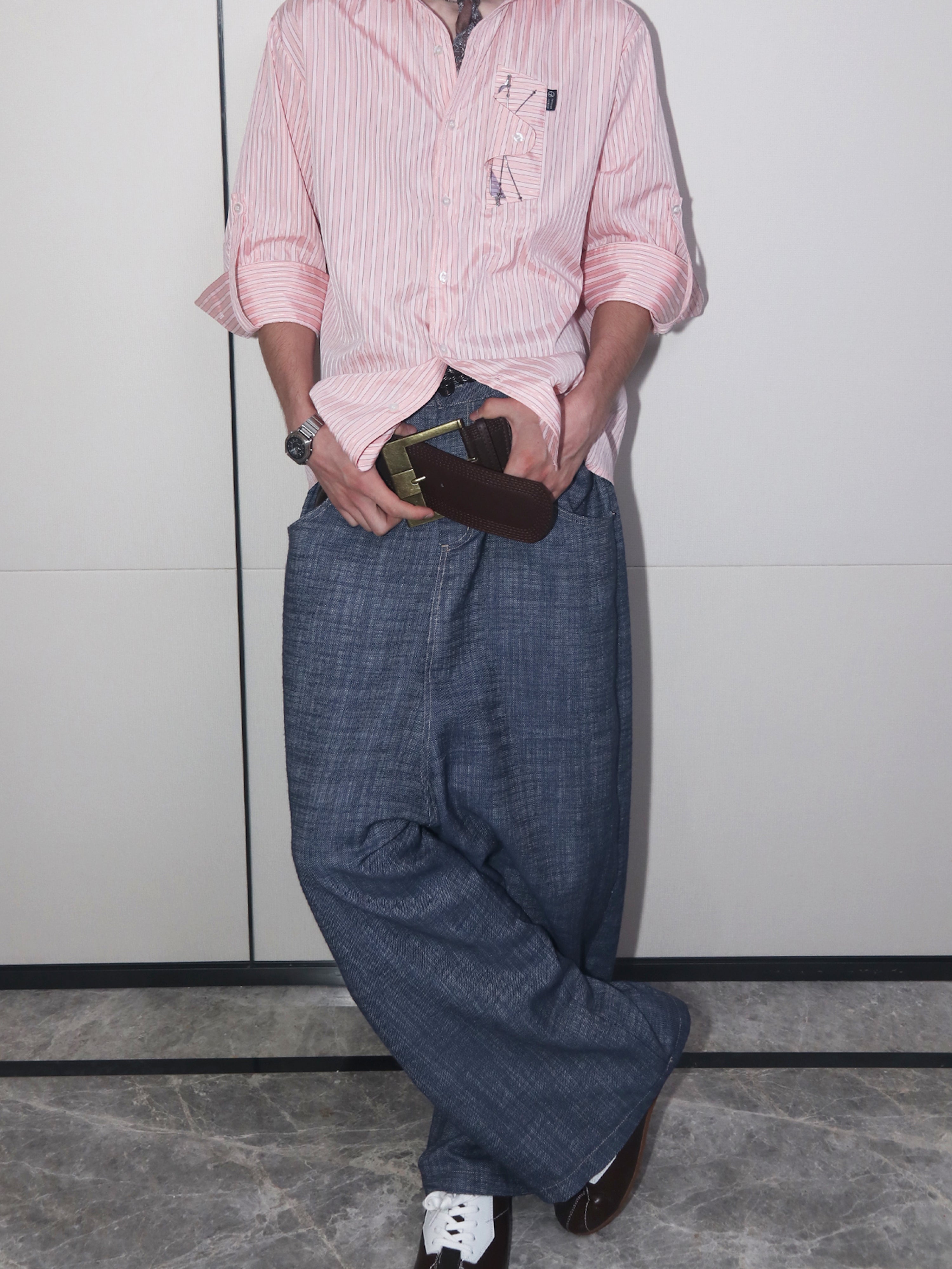 ASSEEN Dropped-Crotch Wide-Leg Linen-Blend Jeans