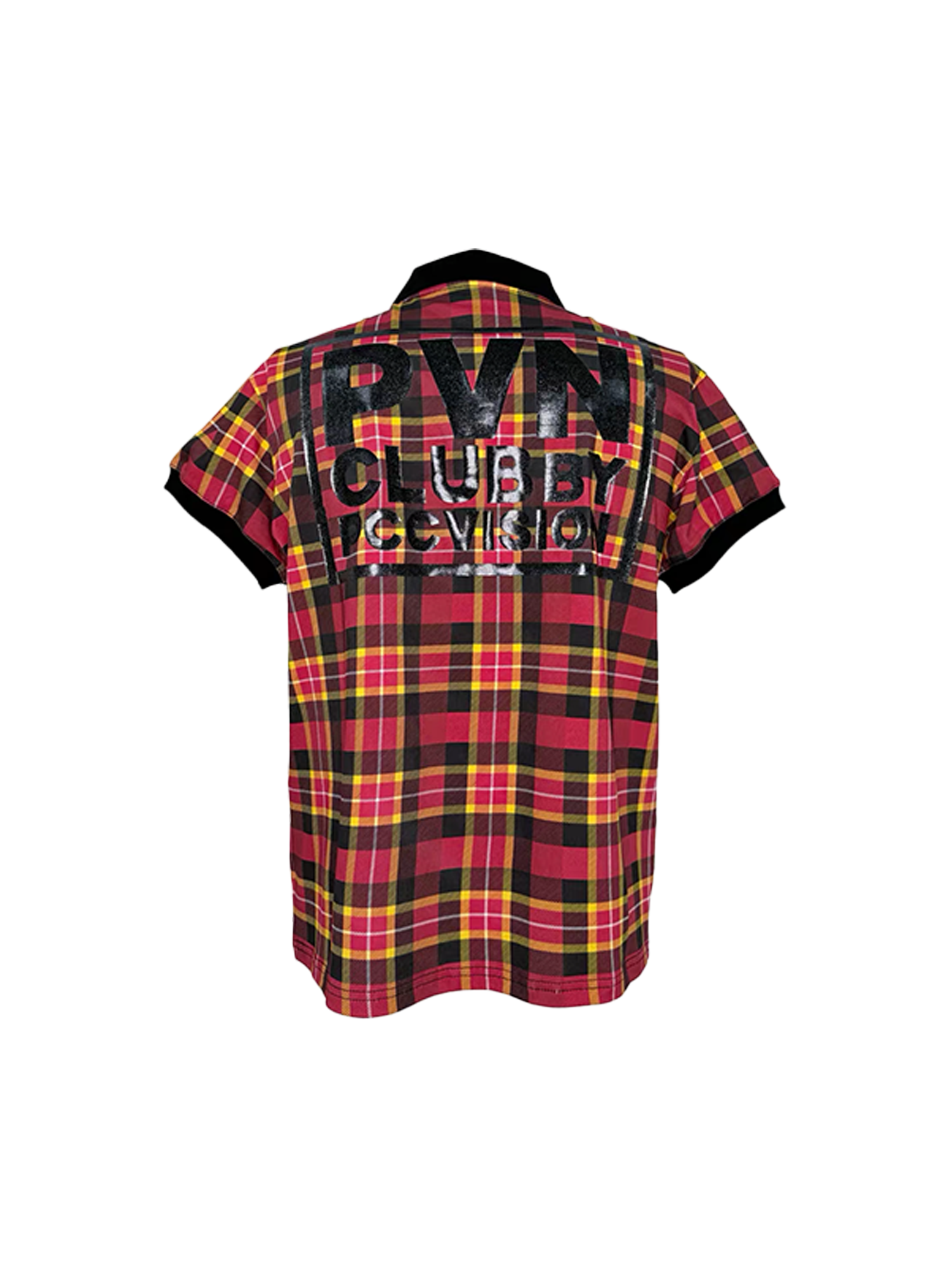 PCCVISION Plaid Glitter Graphic Polo T Shirt, premium urban and streetwear designers apparel on PROJECTISR.com, PCCVISION