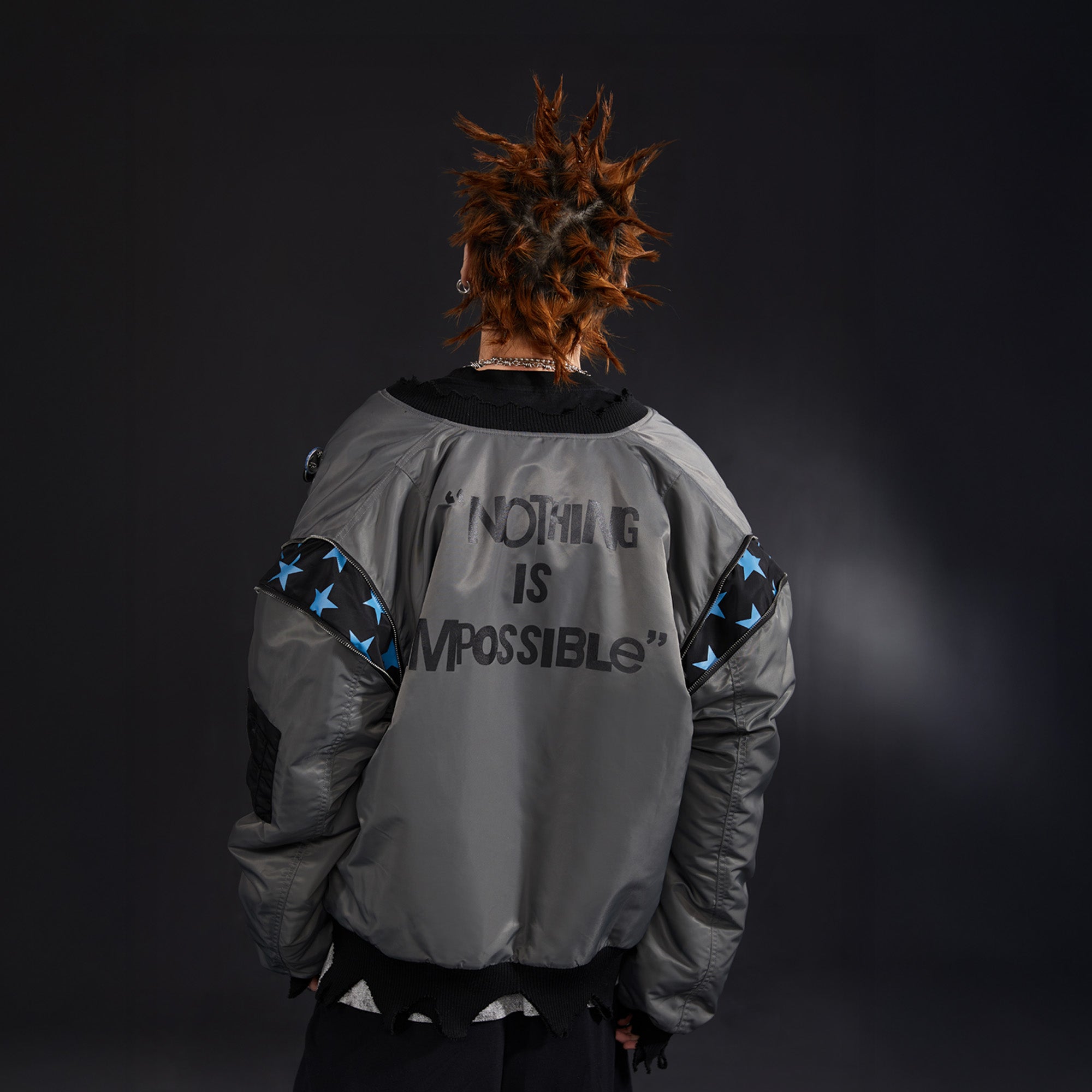 VENTUREK Retro Zipper-Spliced Raw Edge Bomber Jacket, premium urban and streetwear designers apparel on PROJECTISR.com, VENTUREK