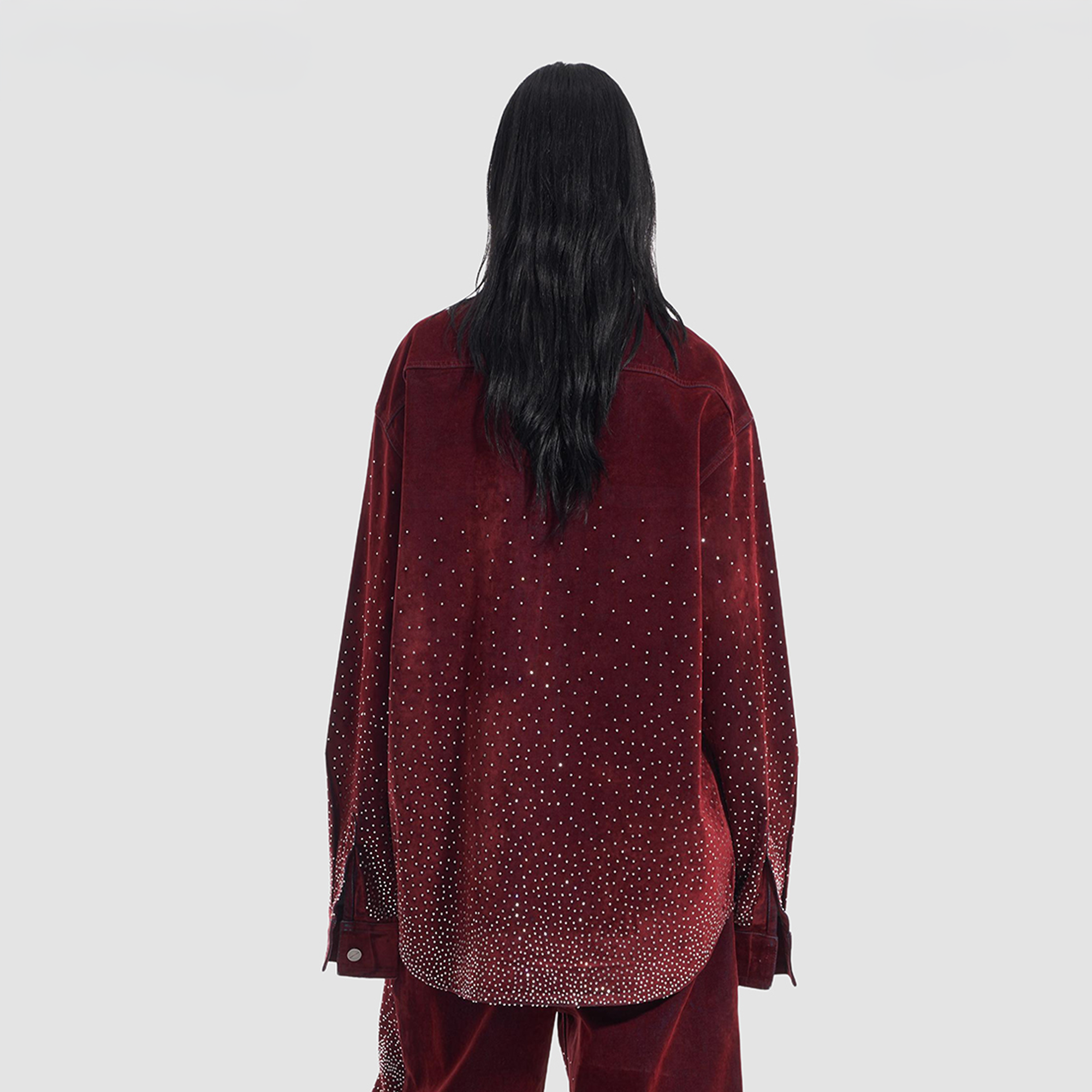 VANN VALRENCE Diamond-Studded Velvet Shirt Jacket