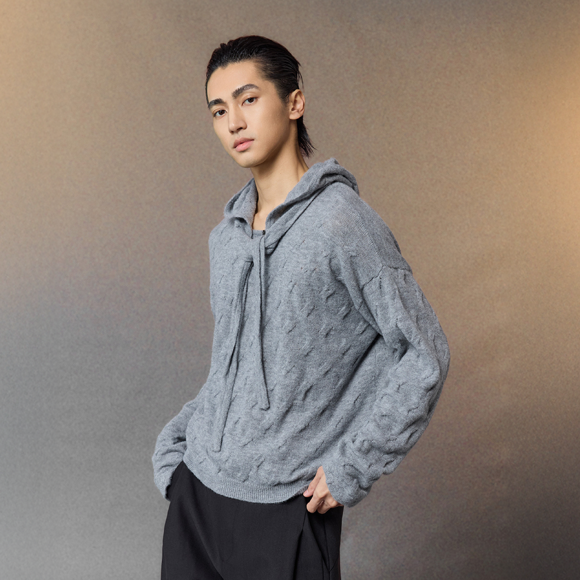 ALVNG AR ANTS Cable-Knit Tie-Neck Hooded Sweater, premium urban and streetwear designers apparel on PROJECTISR.com, ALVNG AR ANTS