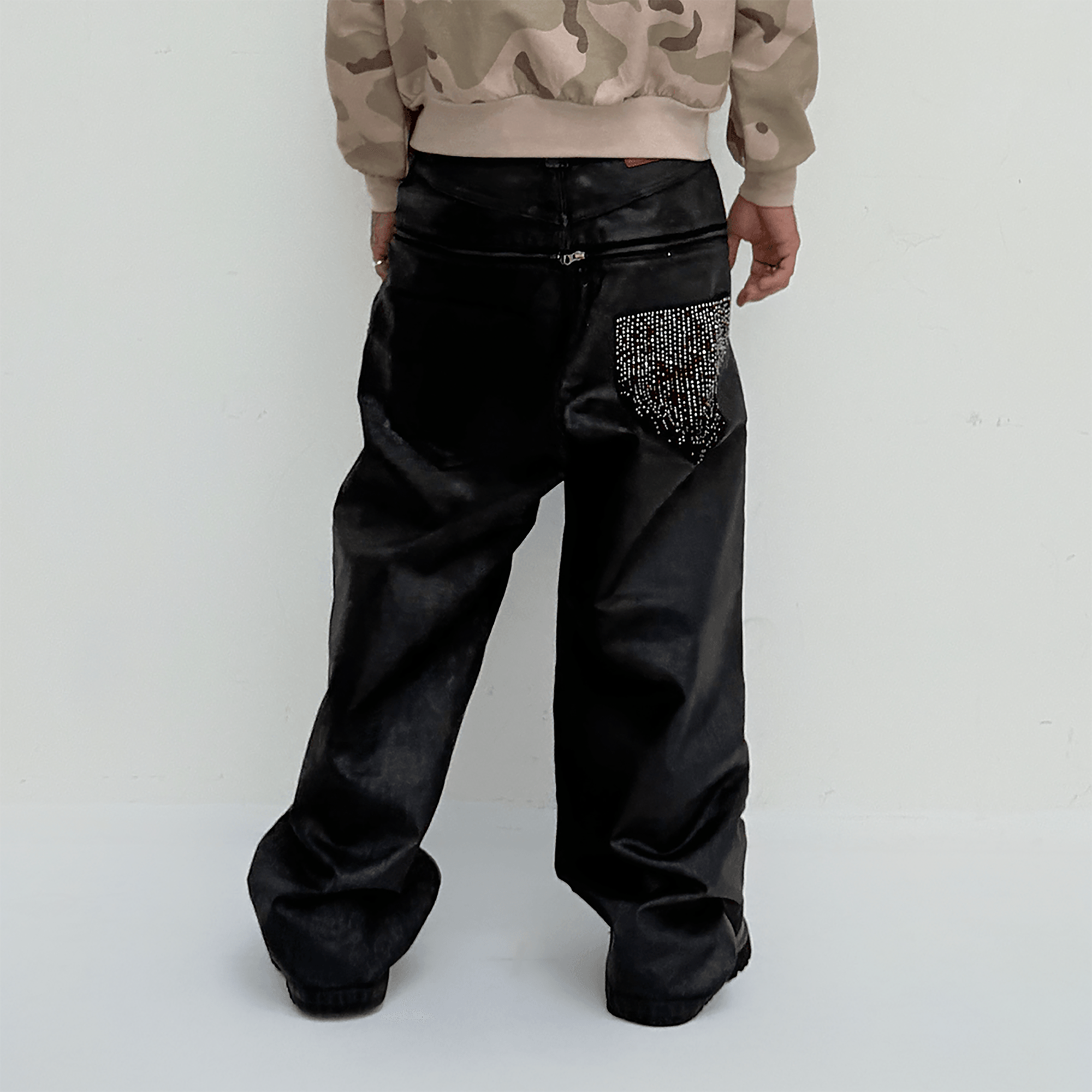 TECNINEGROUP Waxed Double-Knee Diamond Pockets Jeans