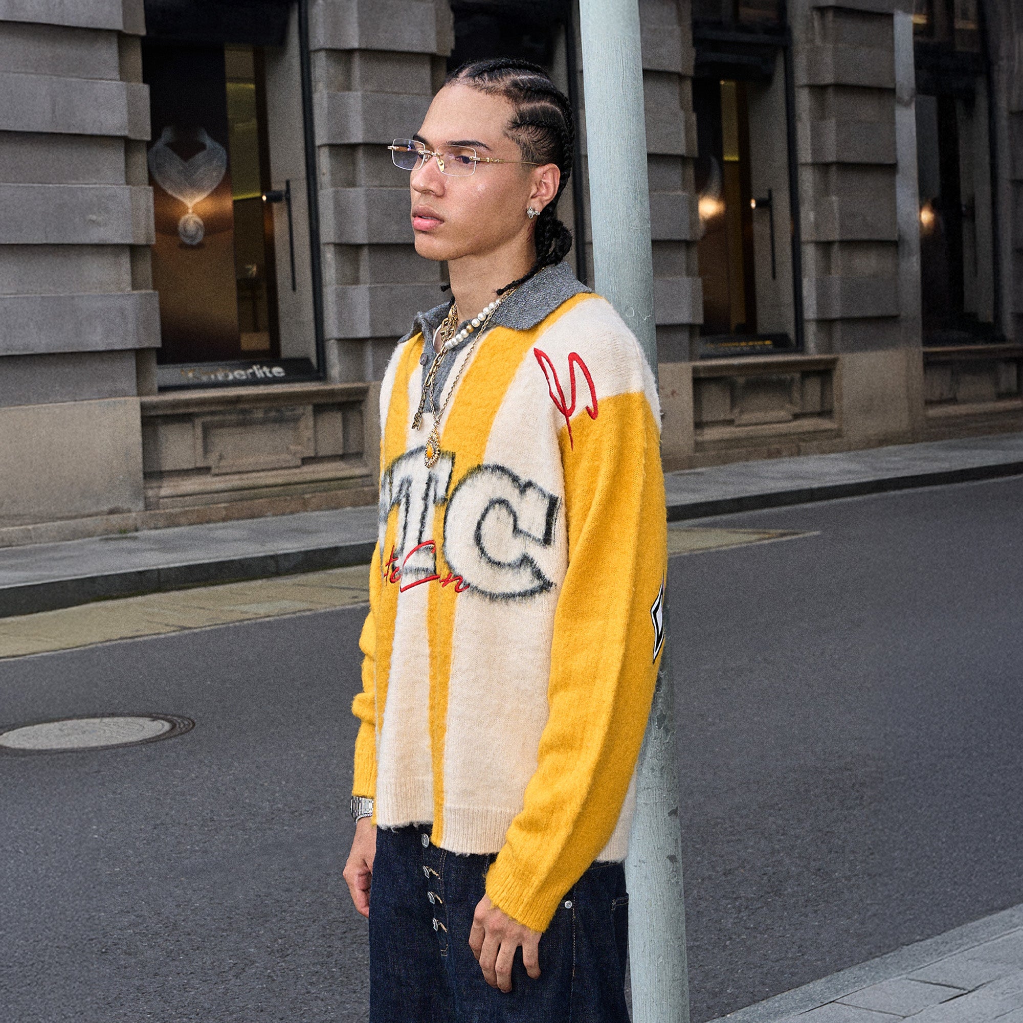 STEEPC Striped Embroidered Fuzzy Polo Sweater, premium urban and streetwear designers apparel on PROJECTISR.com, STEEPC