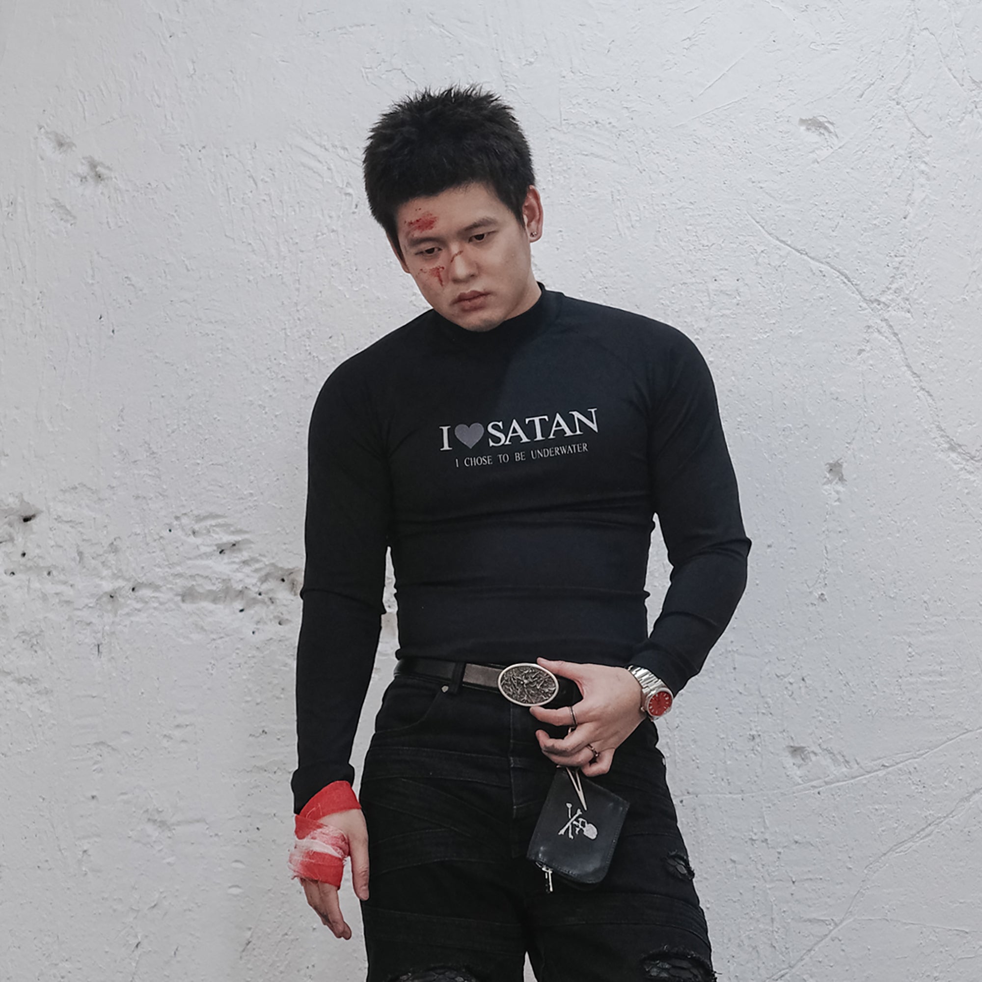 UNDERWATER Satan Racing Mock-Neck Long-Sleeve Tee