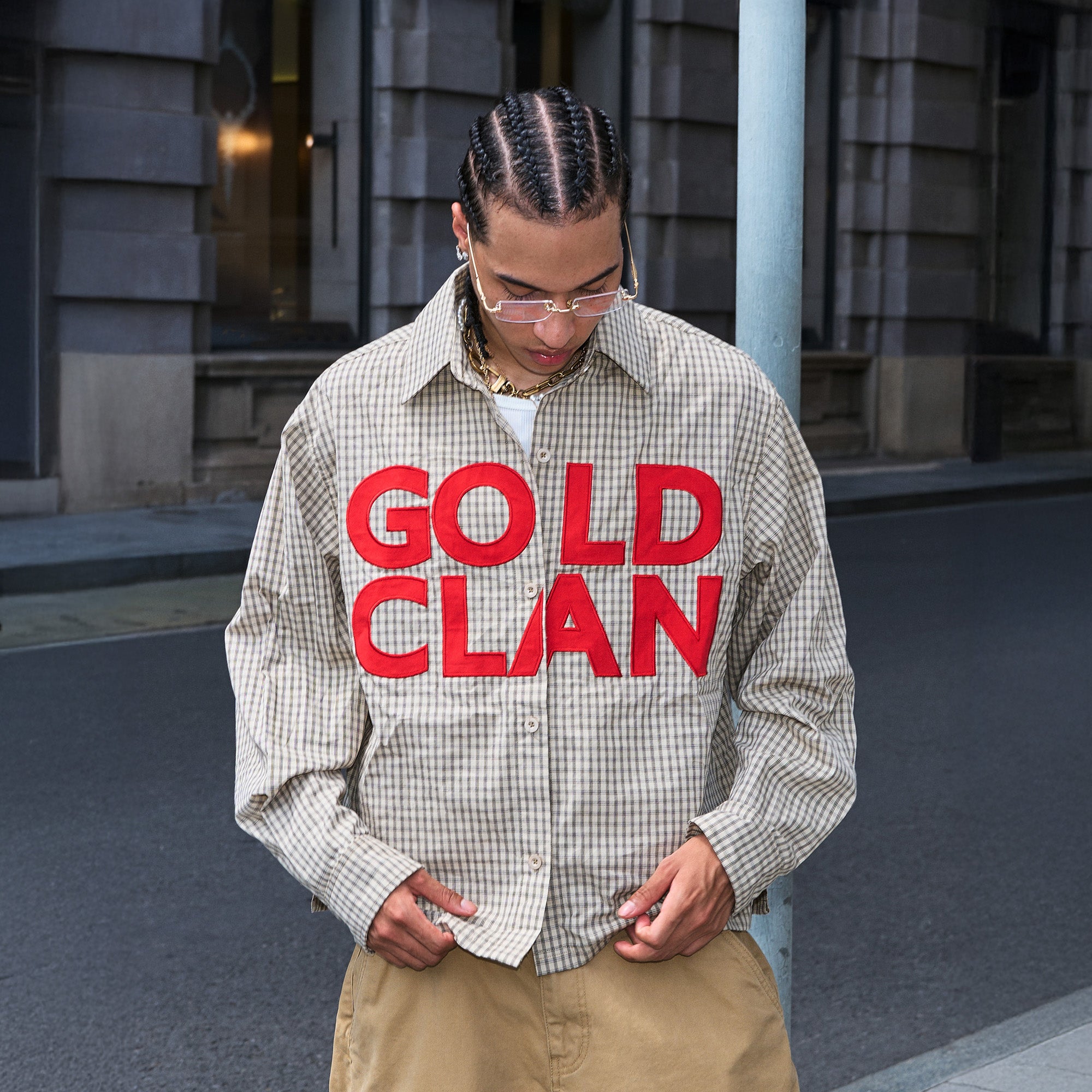 STEEPC Gingham Contrast Patch Boxy Shirt, premium urban and streetwear designers apparel on PROJECTISR.com, STEEPC
