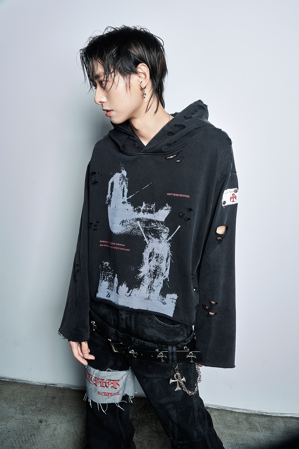 ANTI WAR REVIVAL Distressed Retro Graphic Oversized Hoodie