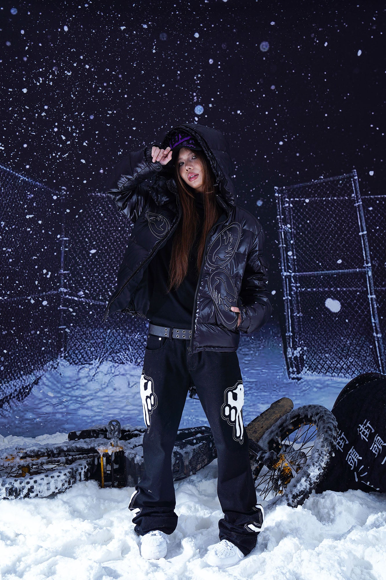 VINKID Embroidered Glossy Down Jacket