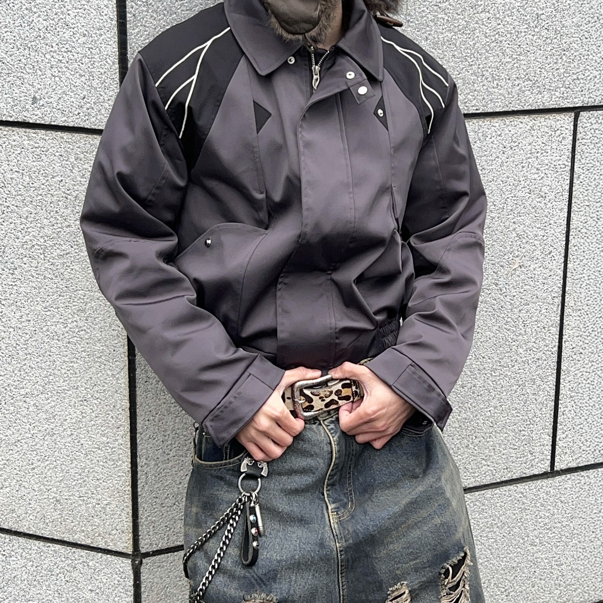 ESAIAS Satin Contrast Panel Puffer Jacket