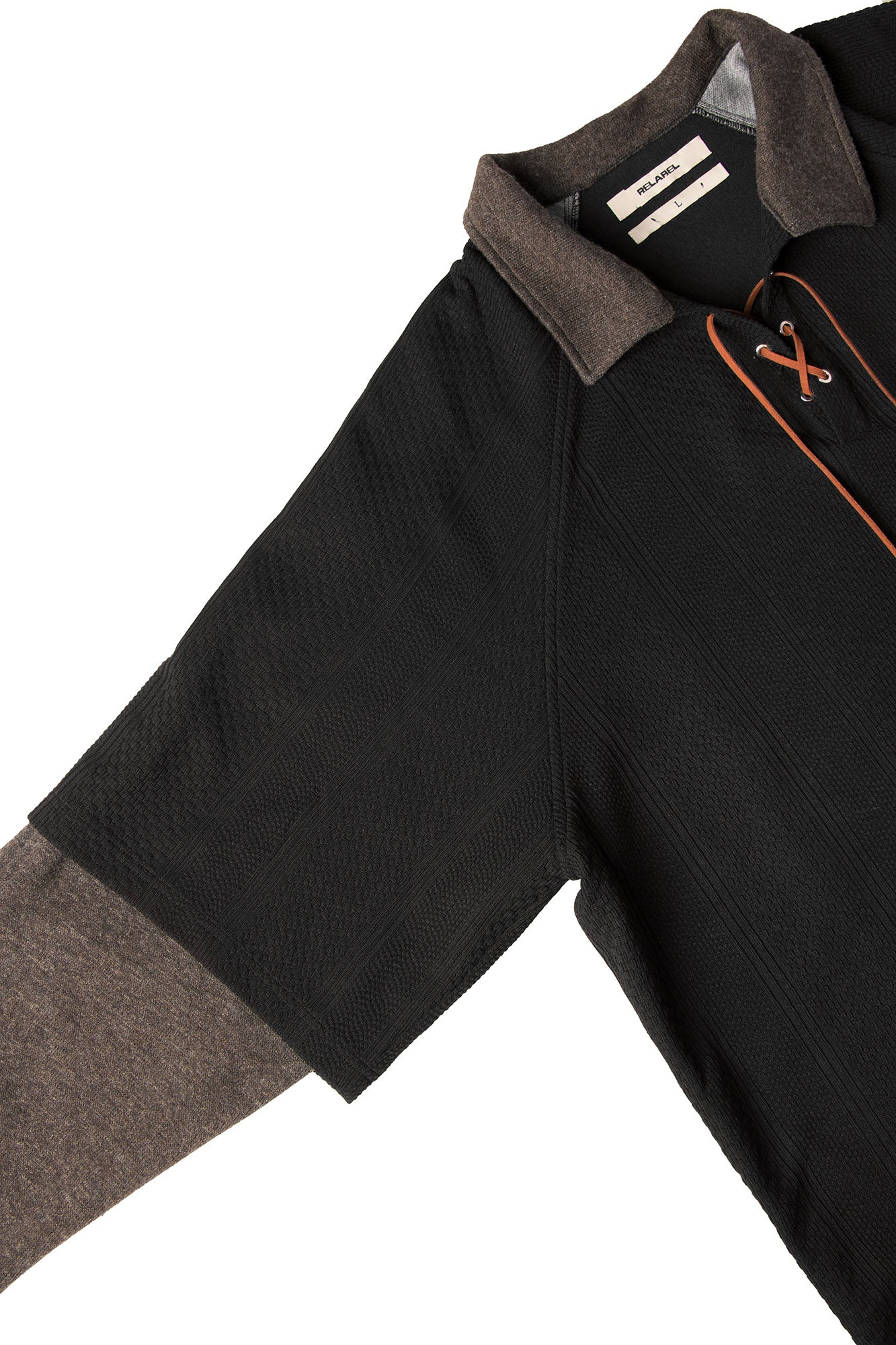 RELABEL Contrast Faux Layered Lace-Up Sweatshirt