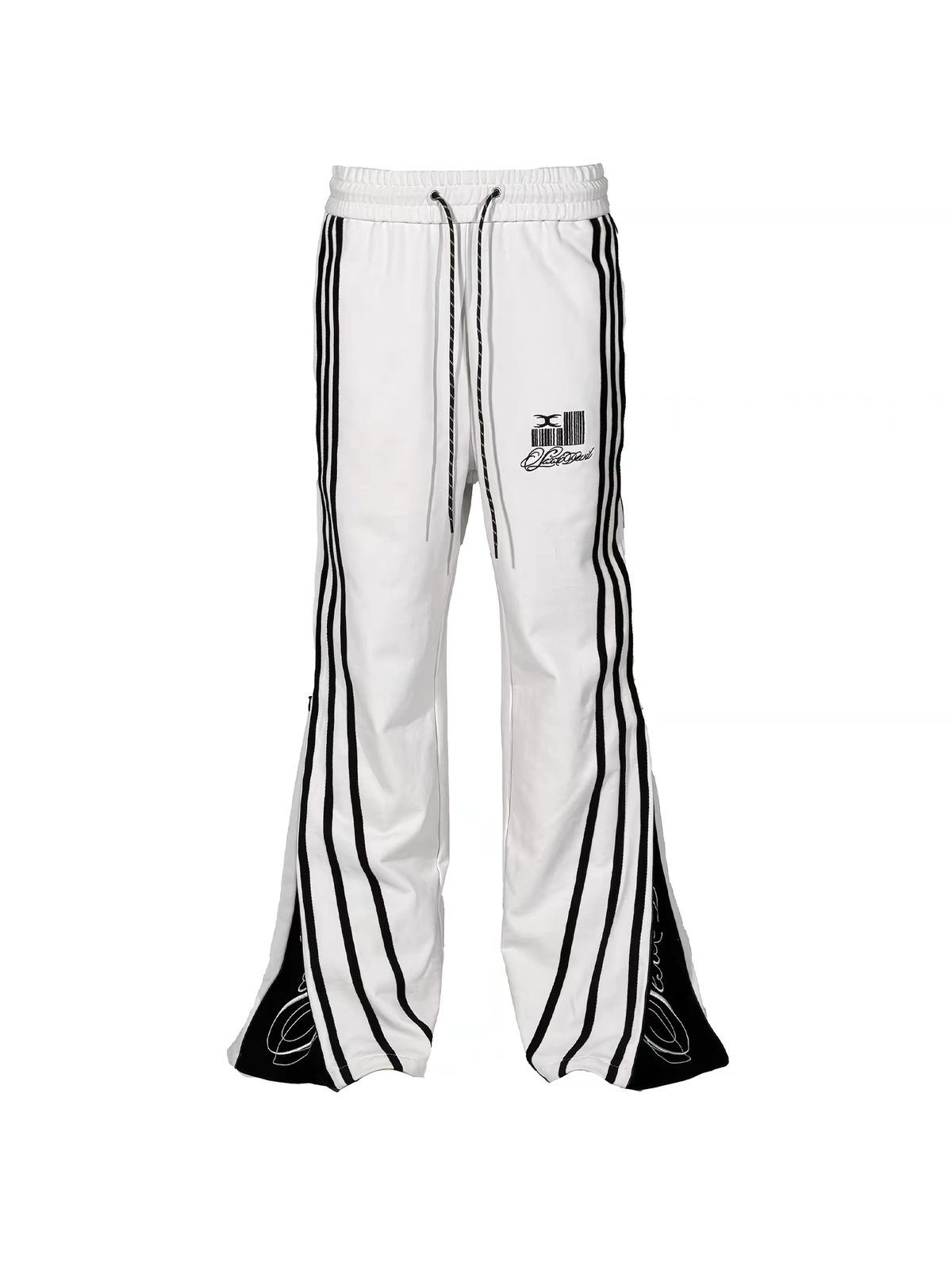 SEXXDEVIL Striped Deconstructed Zippered Embroidered Sweatpants