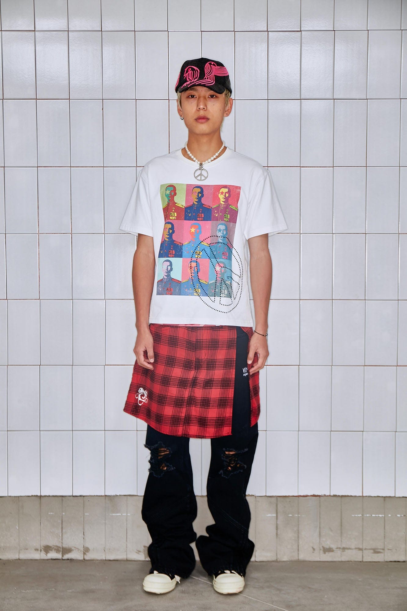 VINKID Plaid Skirt Overlay Ripped Jeans, premium urban and streetwear designers apparel on PROJECTISR.com, VINKID