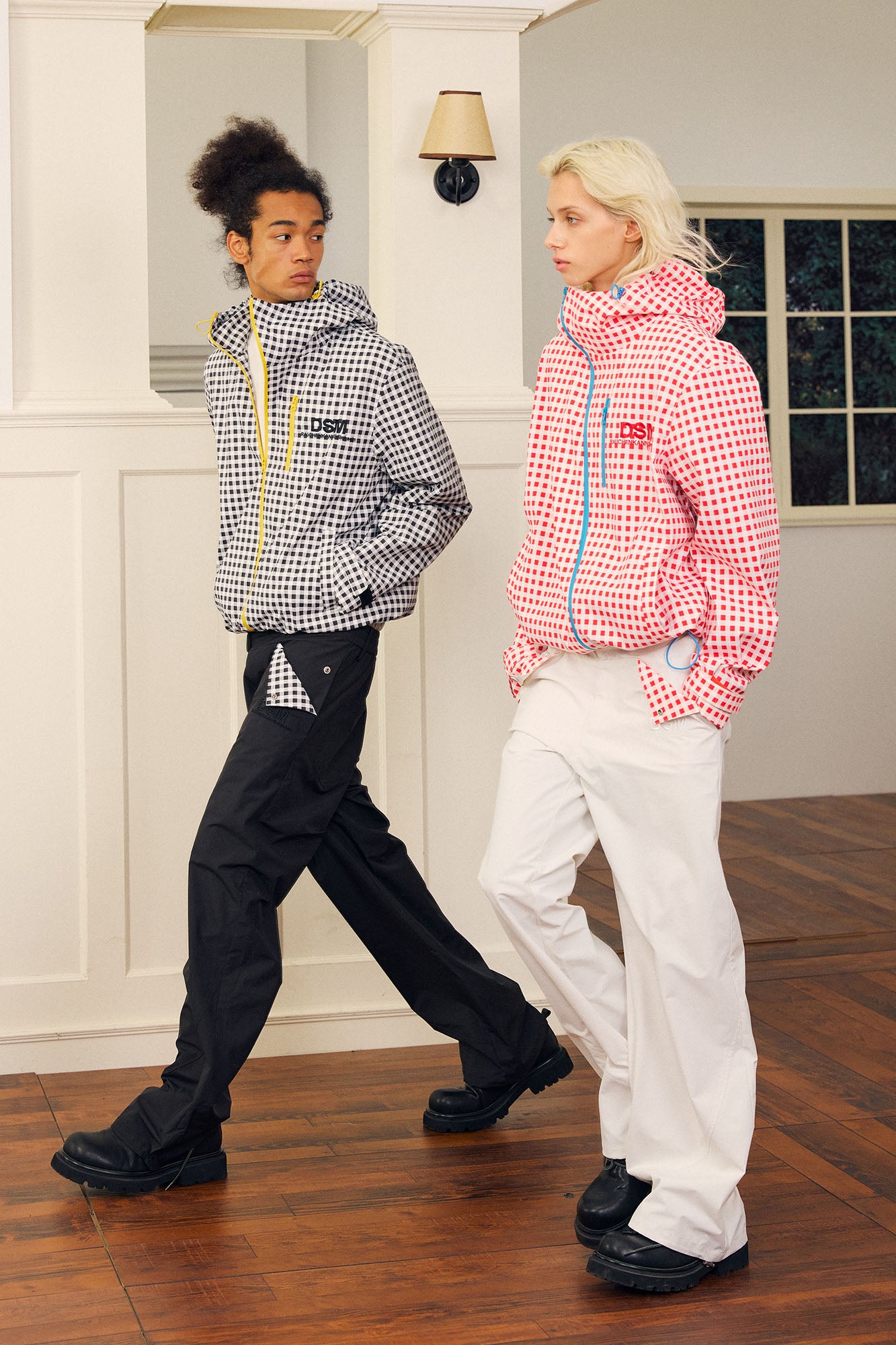 DONSMOKE Diagonal-Zip Check Teflon Windbreaker, premium urban and streetwear designers apparel on PROJECTISR.com, DONSMOKE