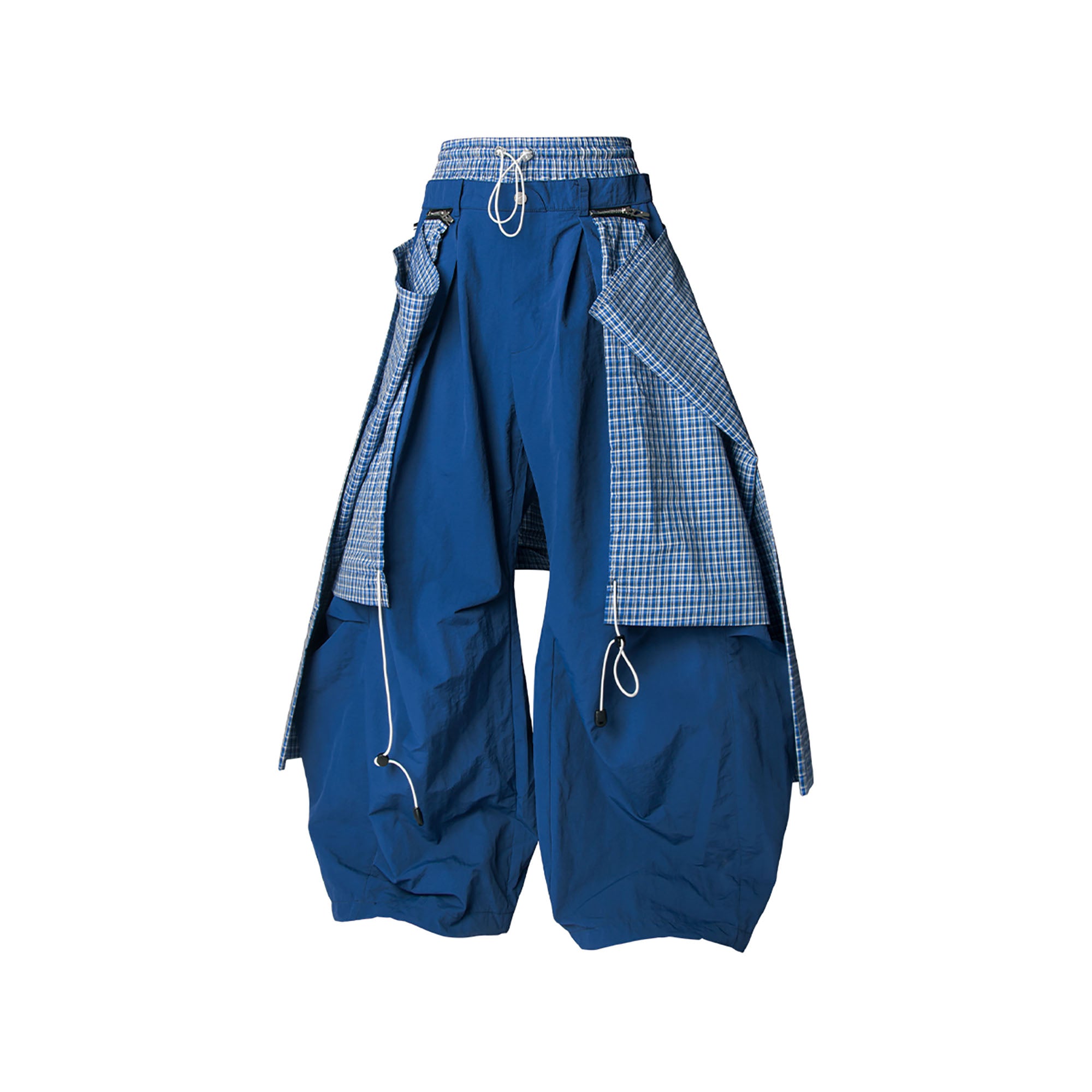 RELABEL Drawstring Layered Double-Waistband Parachute Pants Blue, premium urban and streetwear designers apparel on PROJECTISR.com, RELABEL