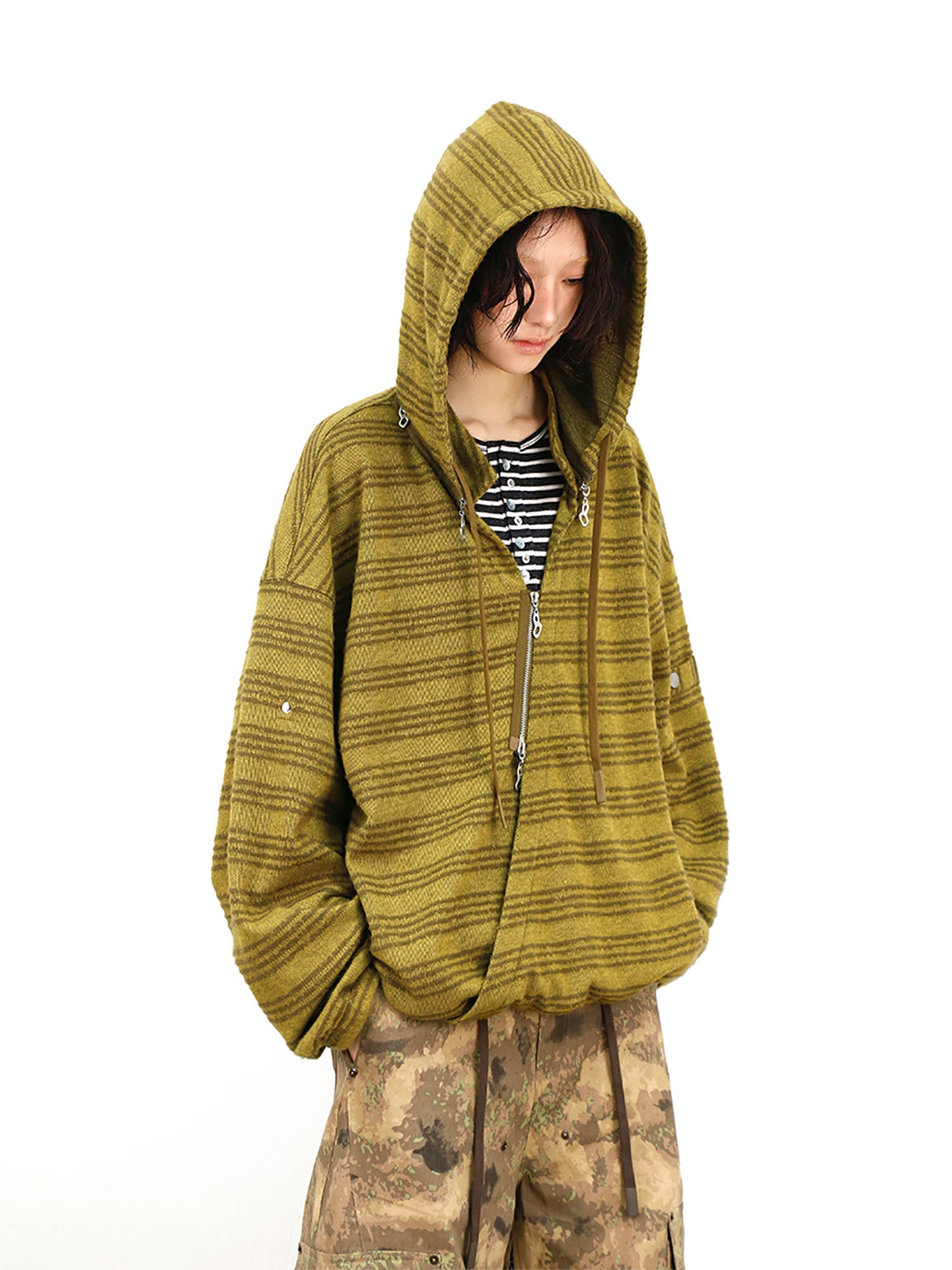 RELABEL Striped Asym Half-Zip Knit Hoodie, premium urban and streetwear designers apparel on PROJECTISR.com, RELABEL