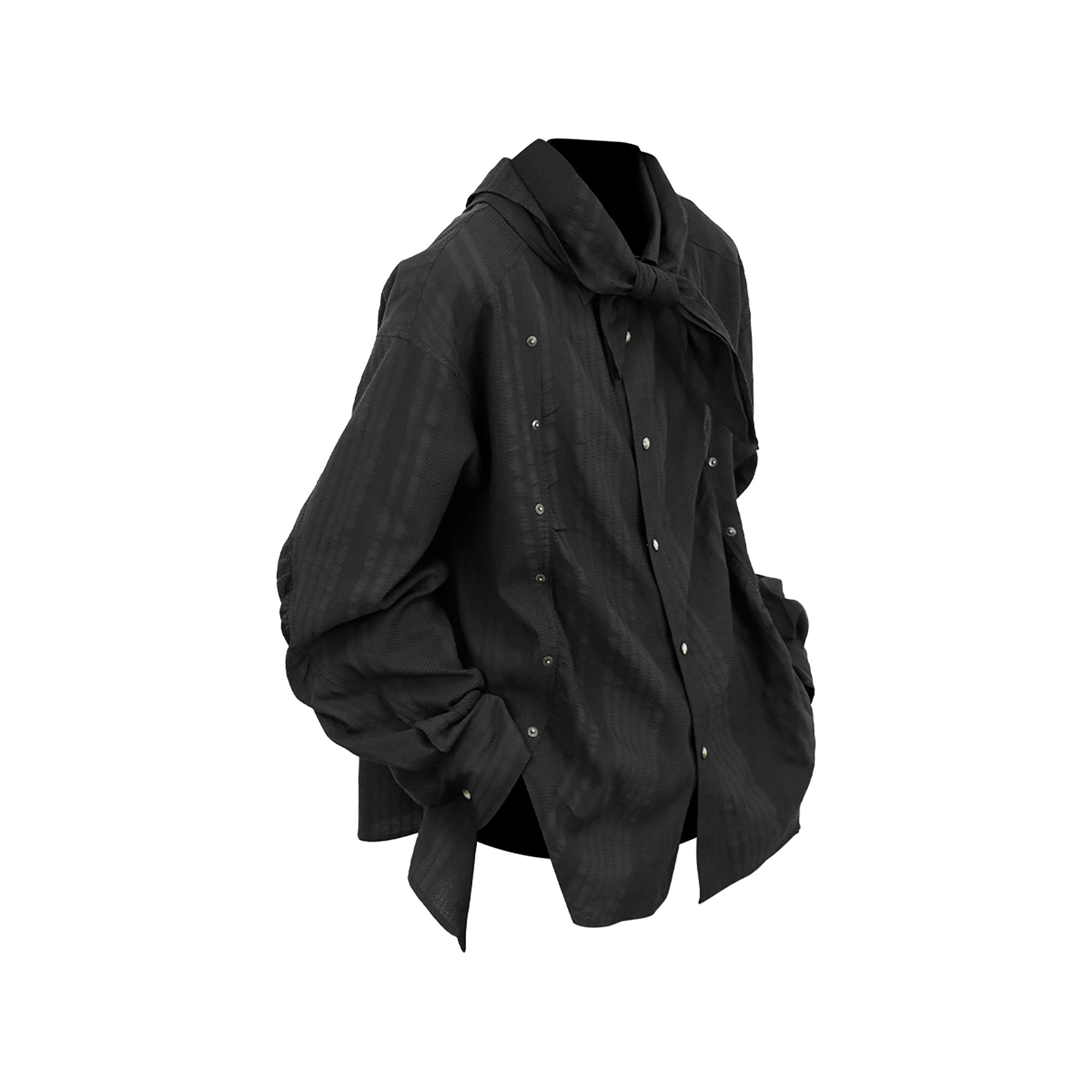 RELABEL Studded Detachable Scarf Shirt Black, premium urban and streetwear designers apparel on PROJECTISR.com, RELABEL