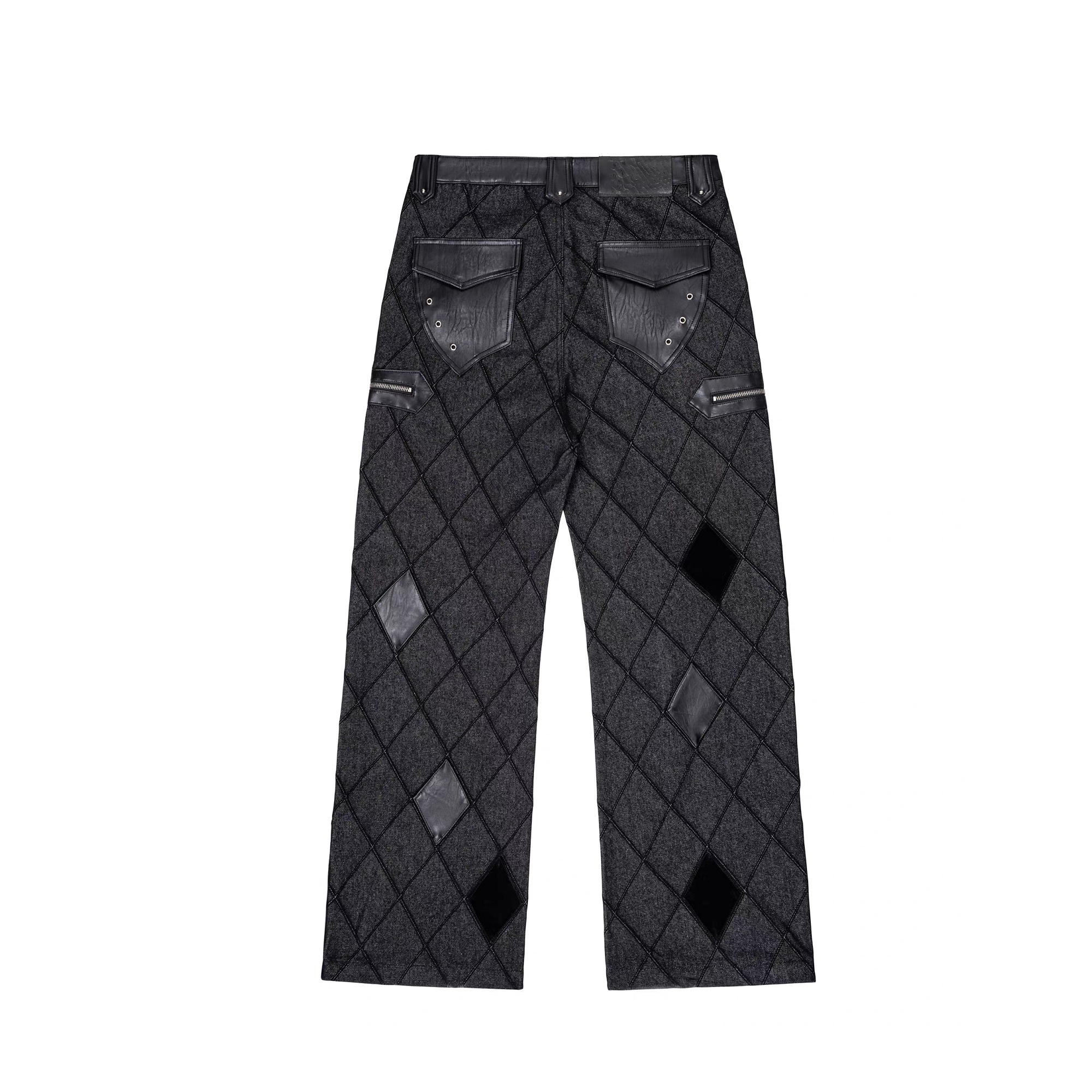 ESAIAS Diamond Faux Leather Patch Rivet Jeans