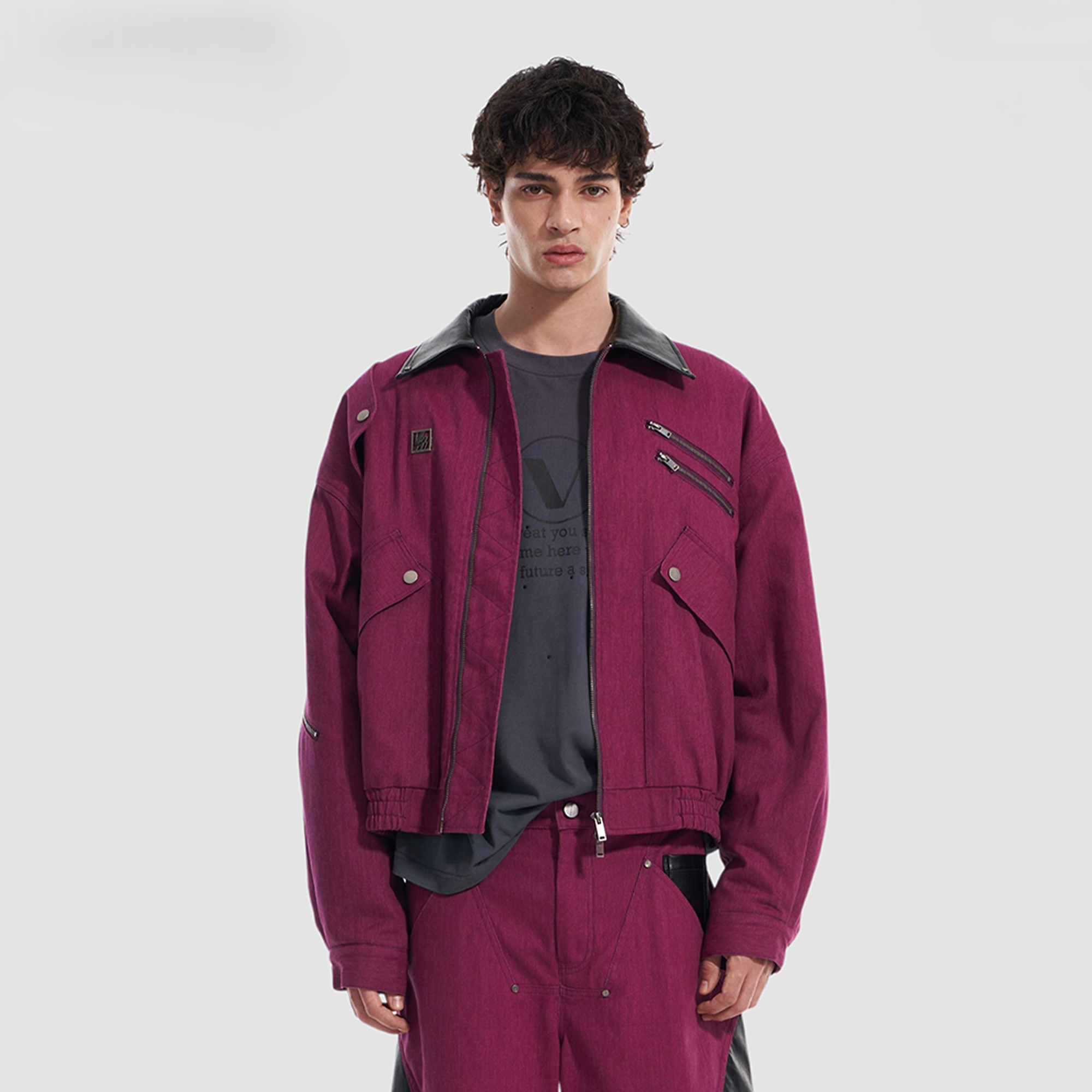 VANN VALRENCE Contrast Multi-Zip Padded Utility Jacket
