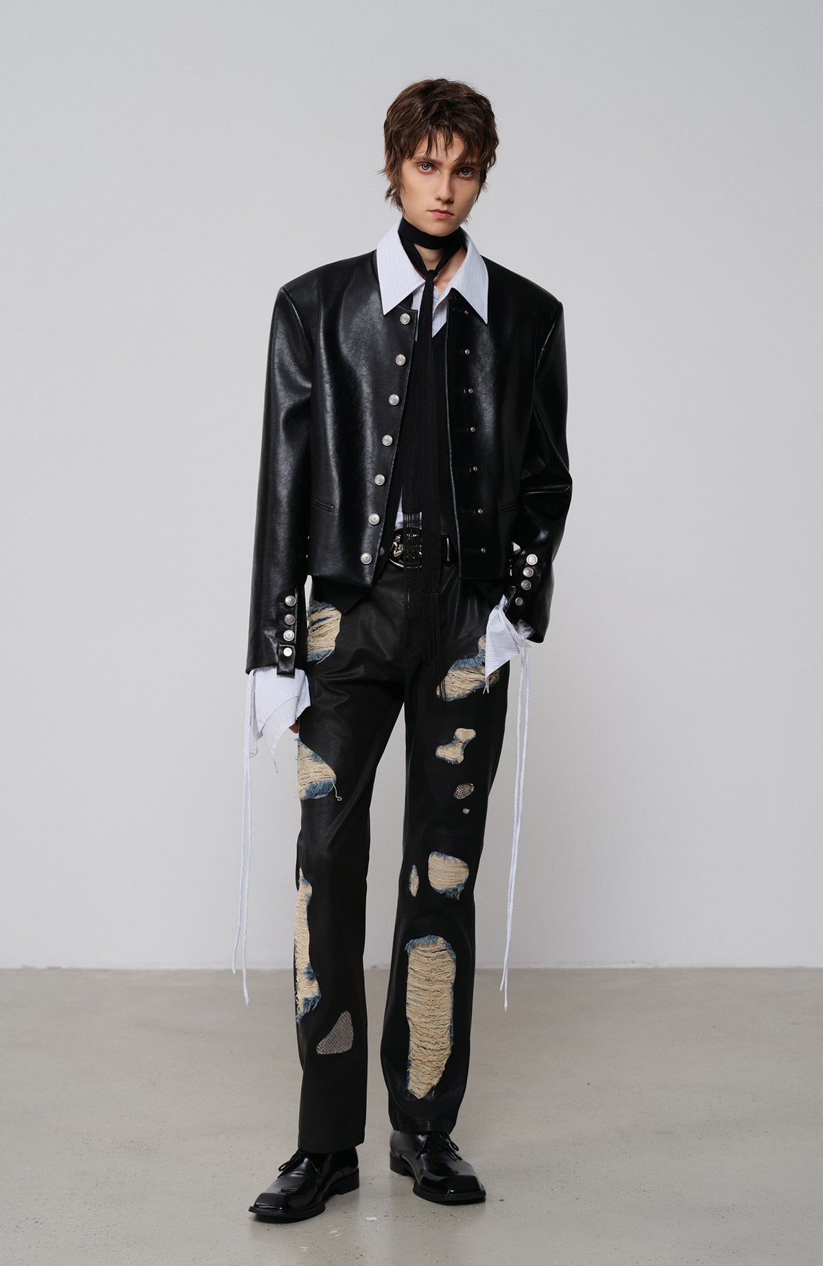 FACEONLAB Faux Leather Stand-Collar Biker Jacket