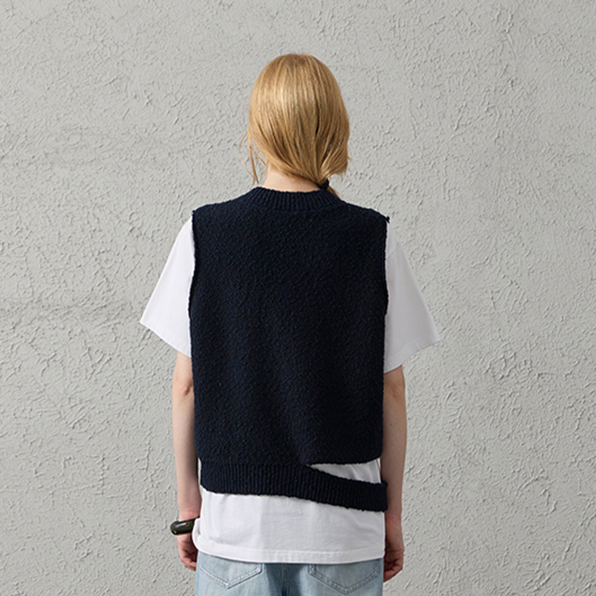 ORGANIC EMOTION Asymmetrical Distressed Bubble-Knit Vest, premium urban and streetwear designers apparel on PROJECTISR.com, ORGANIC EMOTION