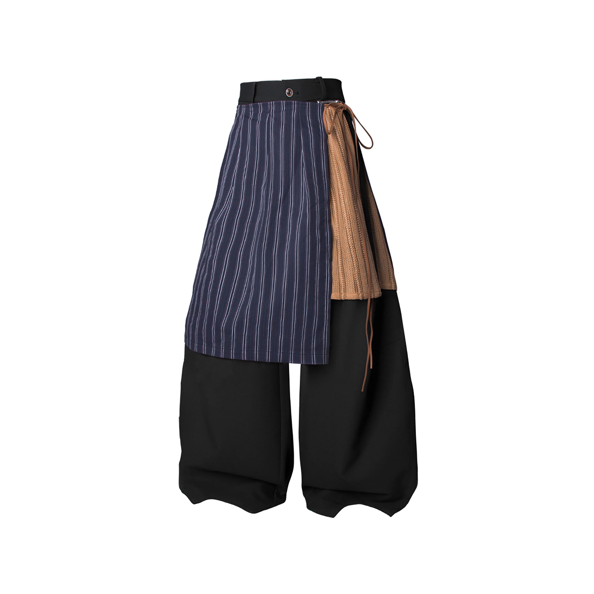 RELABEL Layered Striped Apron Wide-Leg Pants, premium urban and streetwear designers apparel on PROJECTISR.com, RELABEL