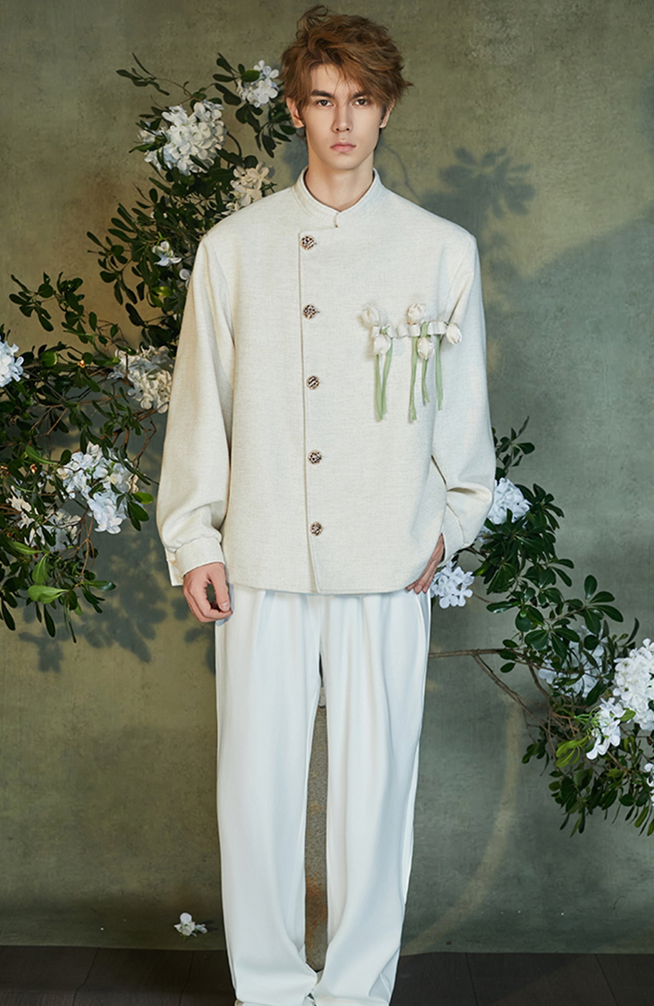 JIECHI Asym Placket Floral Embellished Blazer