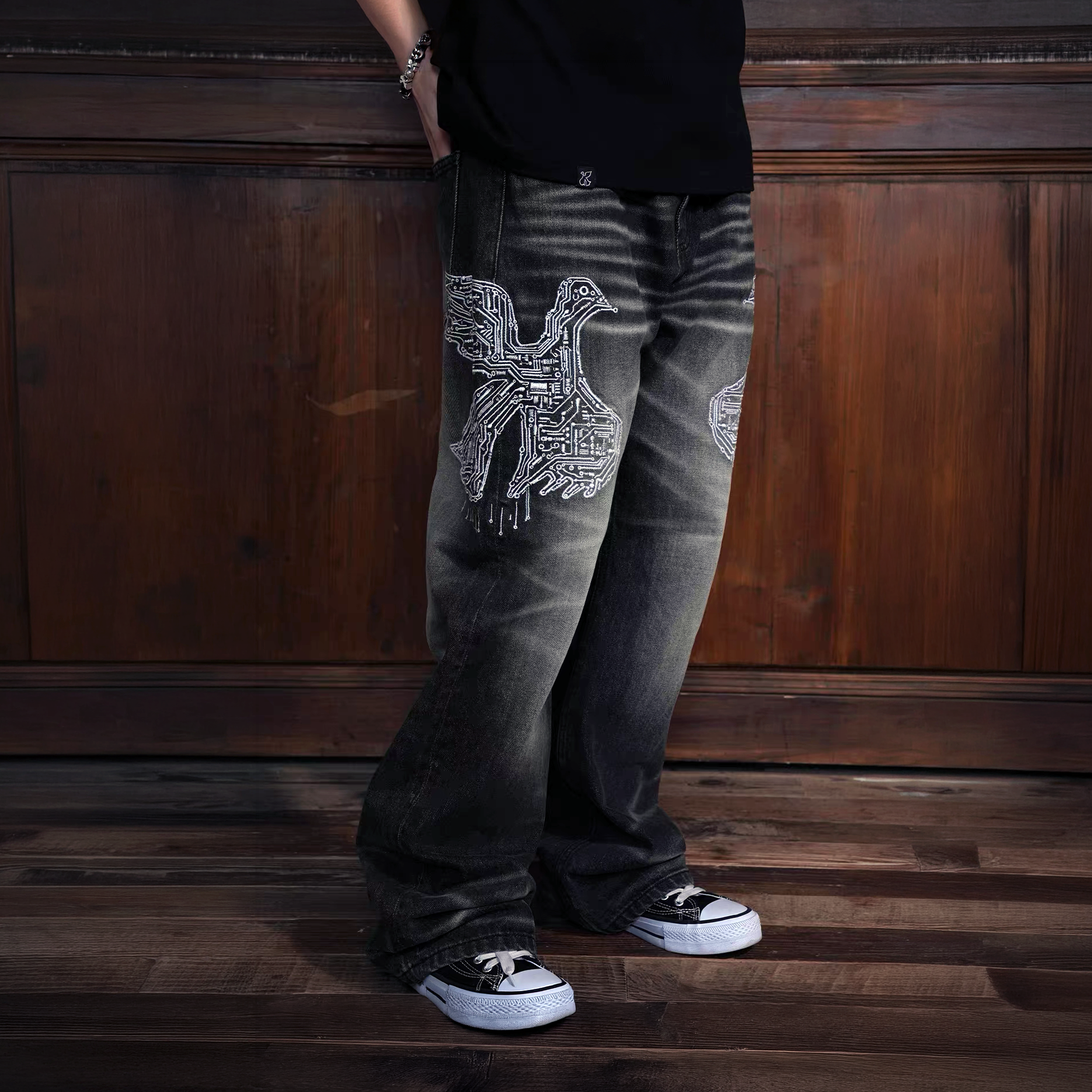 VINKID Faded Pigeon Embroidered Jeans