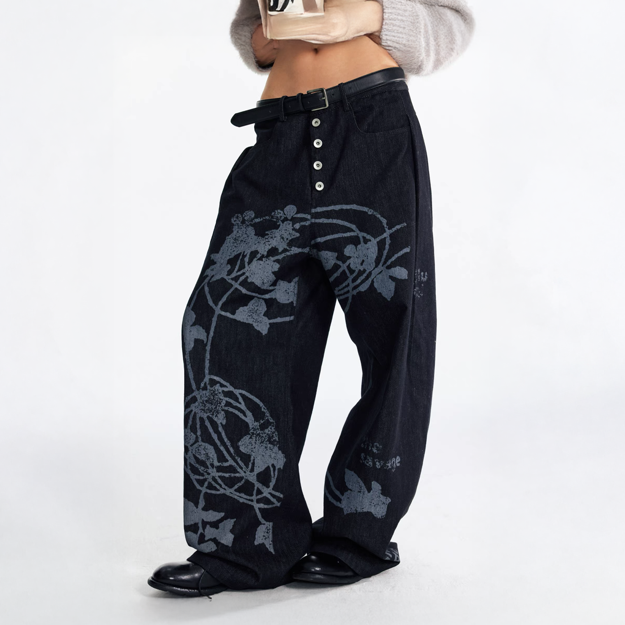 1997 POSTOFFICE Lilac Vine Full-Print Curved Jeans