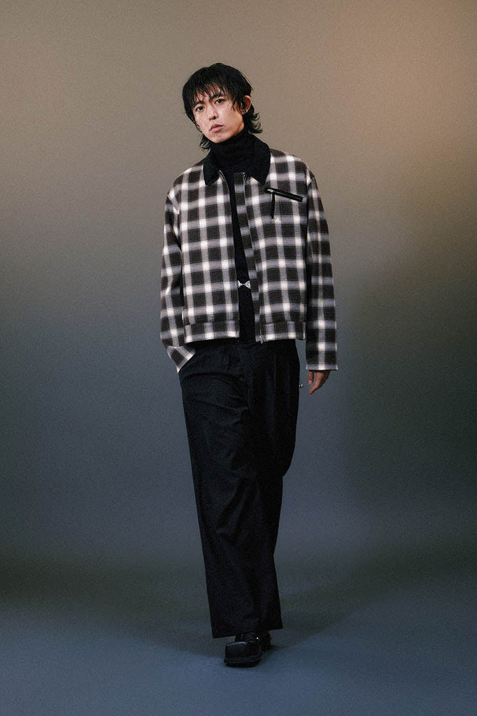1997 POSTOFFICE Corduroy Shawl Collar Plaid Zip-Up Jacket, premium urban and streetwear designers apparel on PROJECTISR.com, 1997 POSTOFFICE