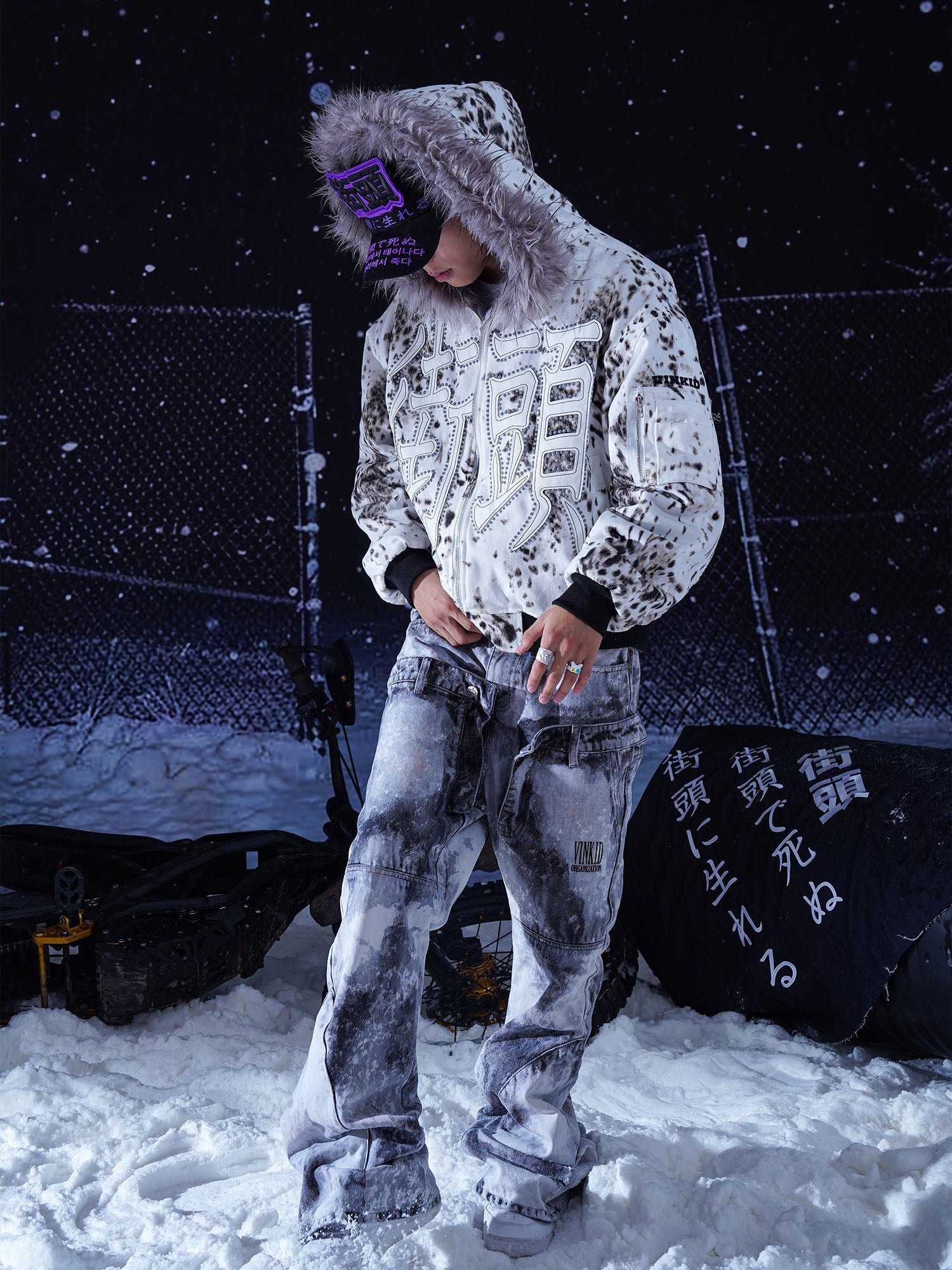 VINKID Leopard Faux Fur Hooded Padded Jacket