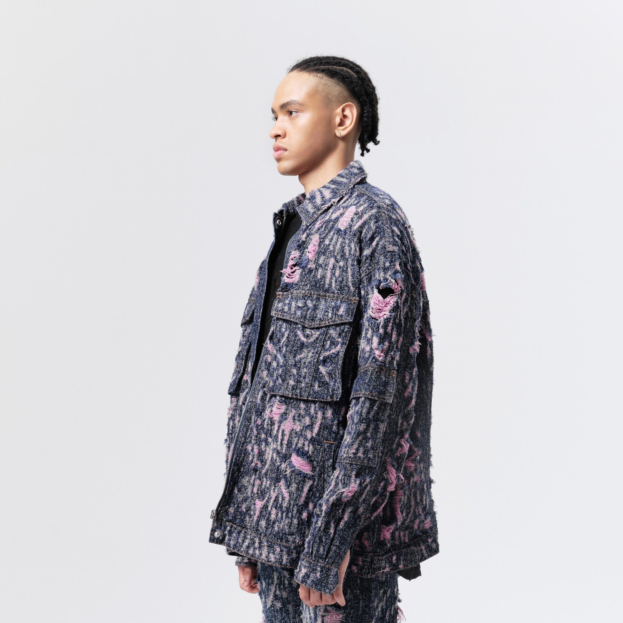 VANN VALRENCE Distressed Embroidered Multi-Pockets Denim Jacket, premium urban and streetwear designers apparel on PROJECTISR.com, VANN VALRENCE