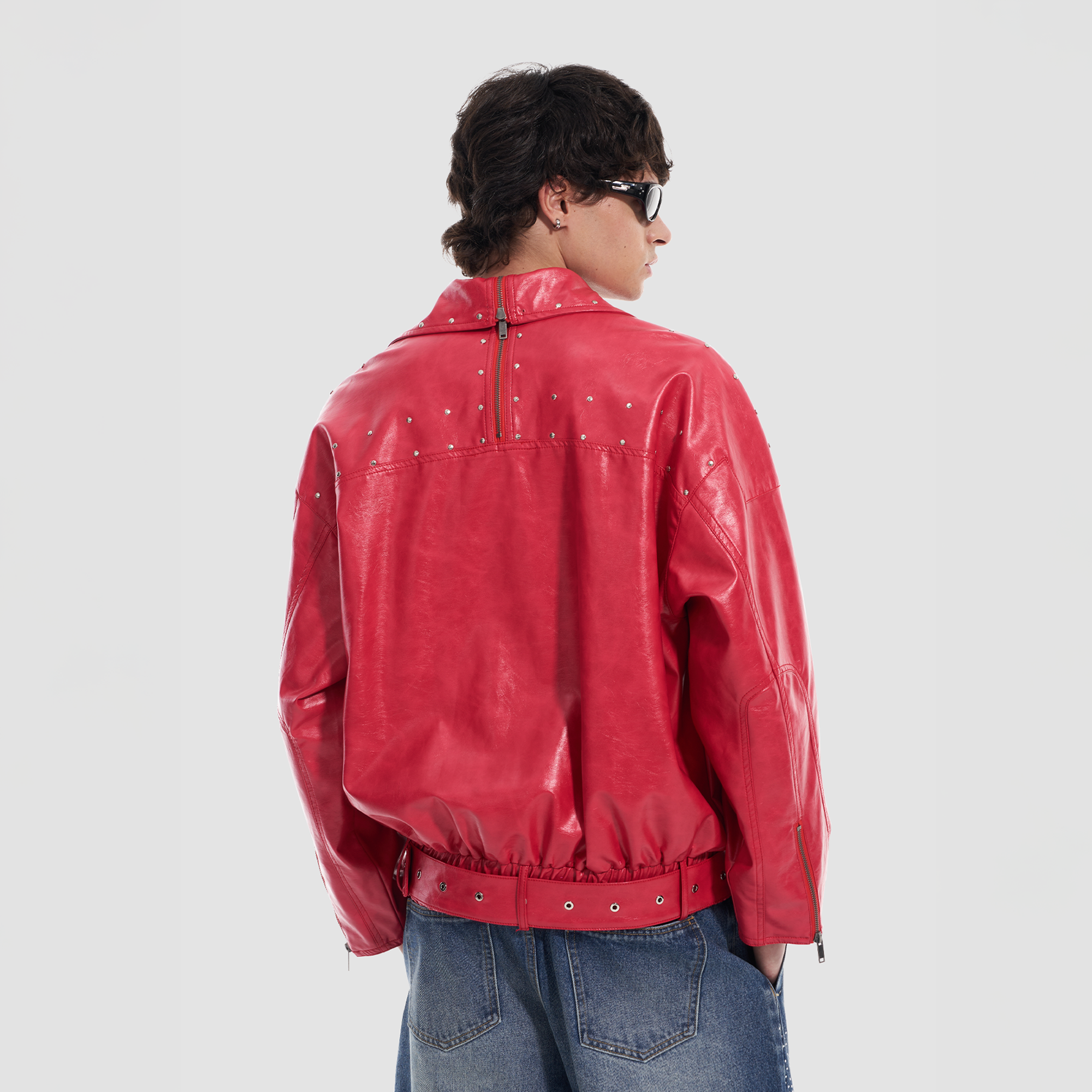 VANN VALRENCE Studded LOGO Faux Leather Biker Jacket