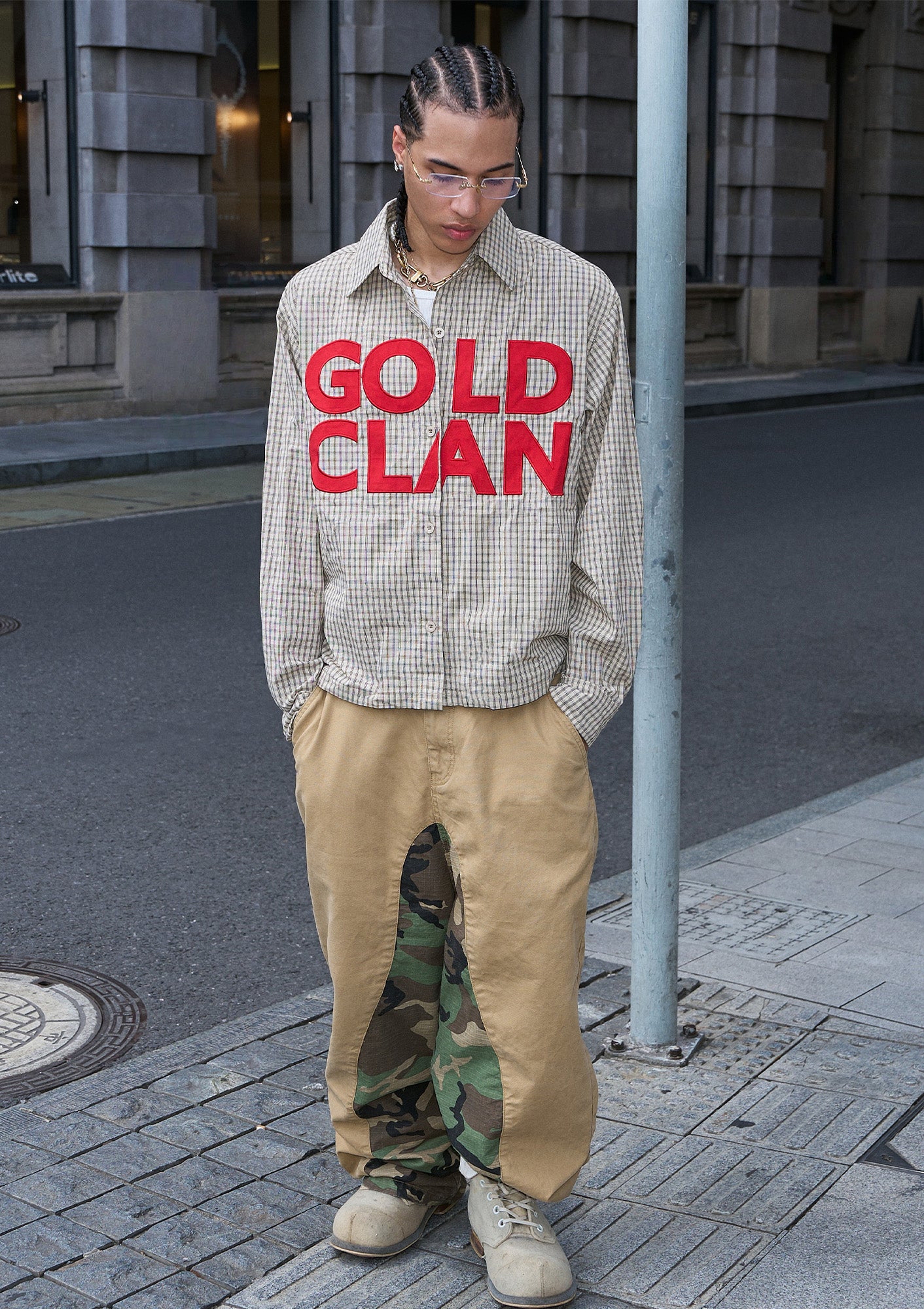 STEEPC Gingham Contrast Patch Boxy Shirt, premium urban and streetwear designers apparel on PROJECTISR.com, STEEPC