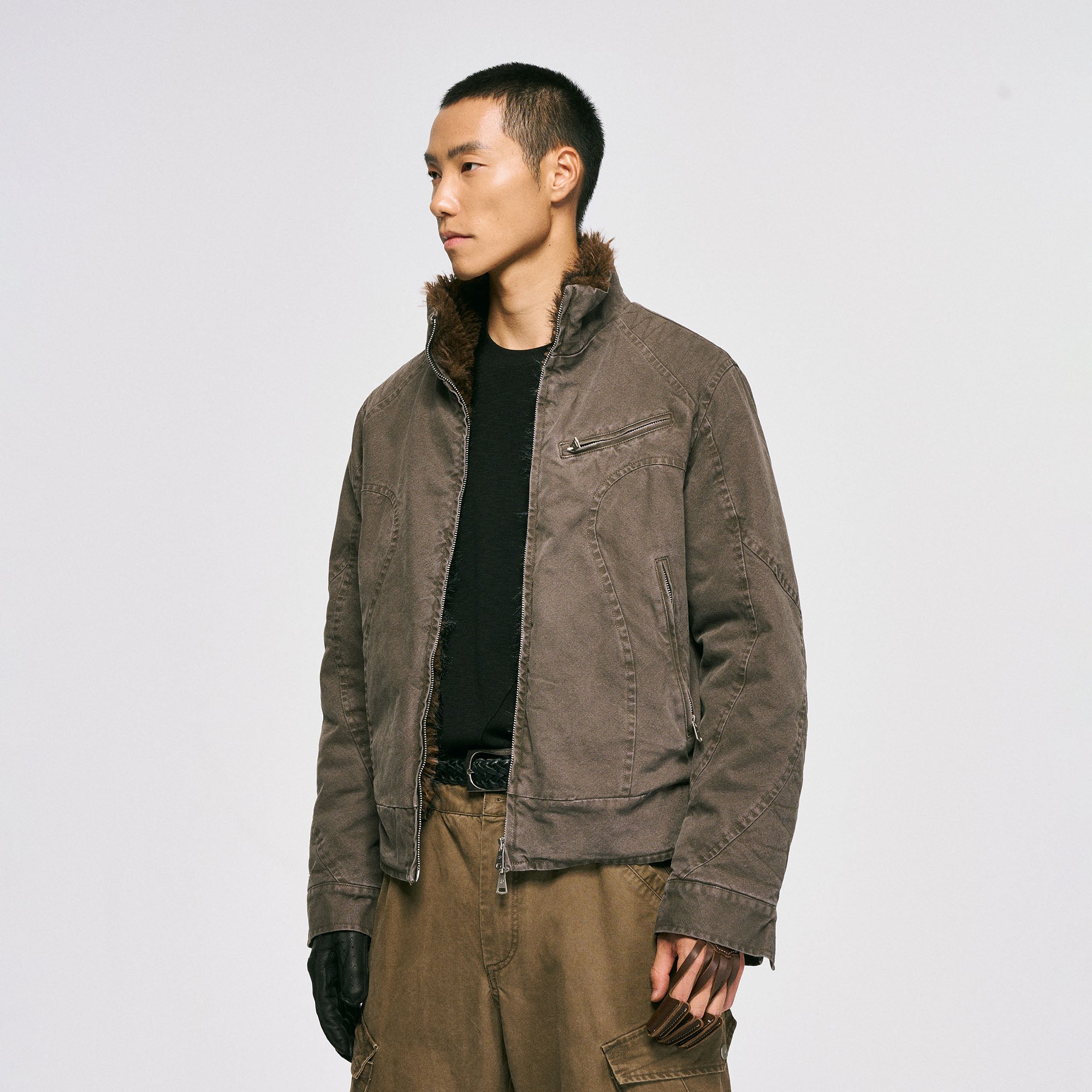 CATSSTAC Faux Fur Lining Washed Jacket