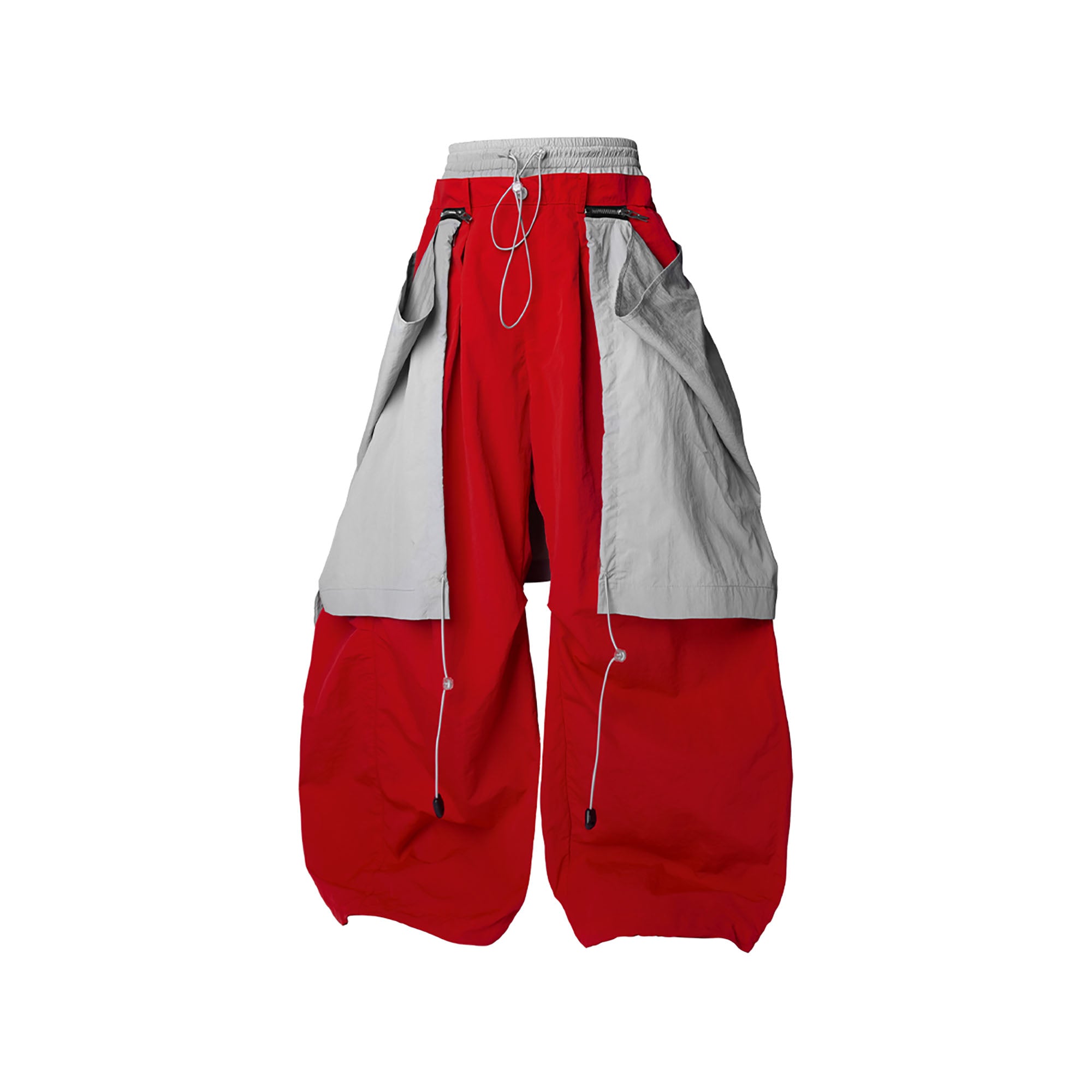 RELABEL Drawstring Layered Double-Waistband Parachute Pants Red, premium urban and streetwear designers apparel on PROJECTISR.com, RELABEL