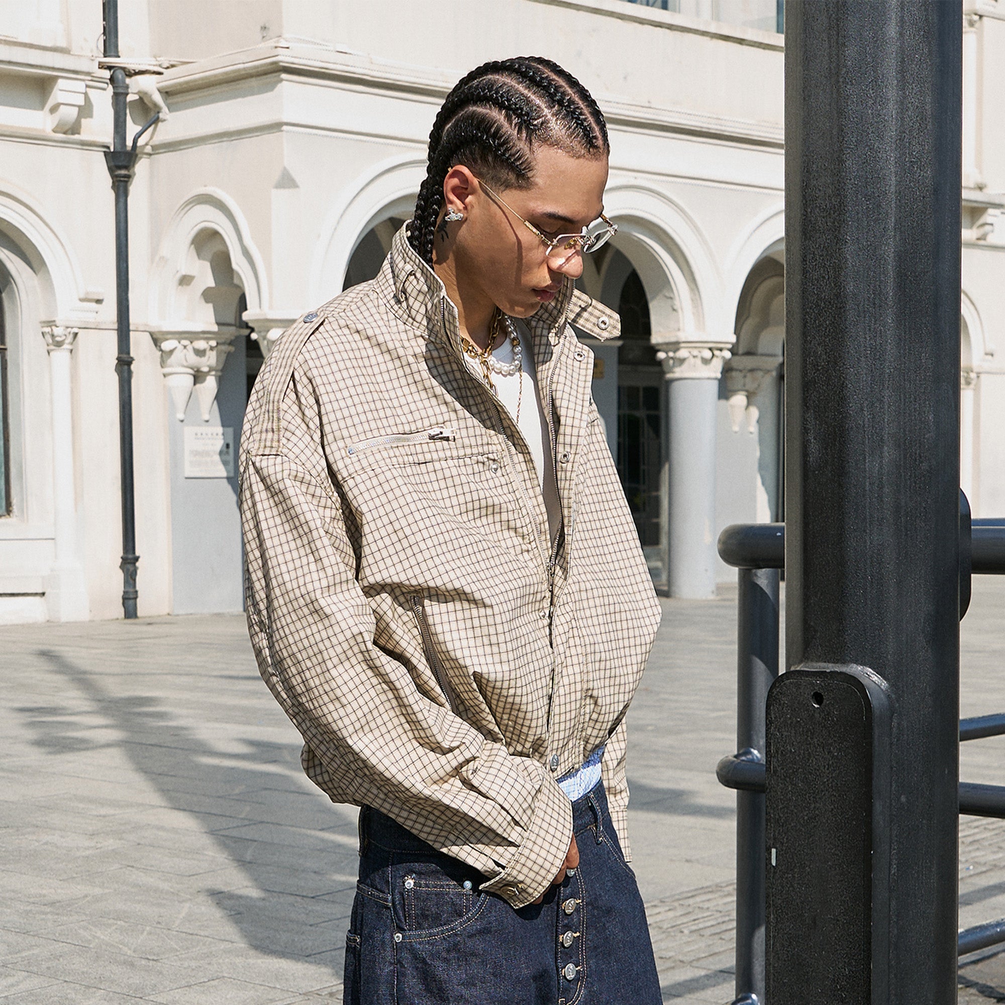 STEEPC Gingham Drawstring-Hem Boxy Jacket