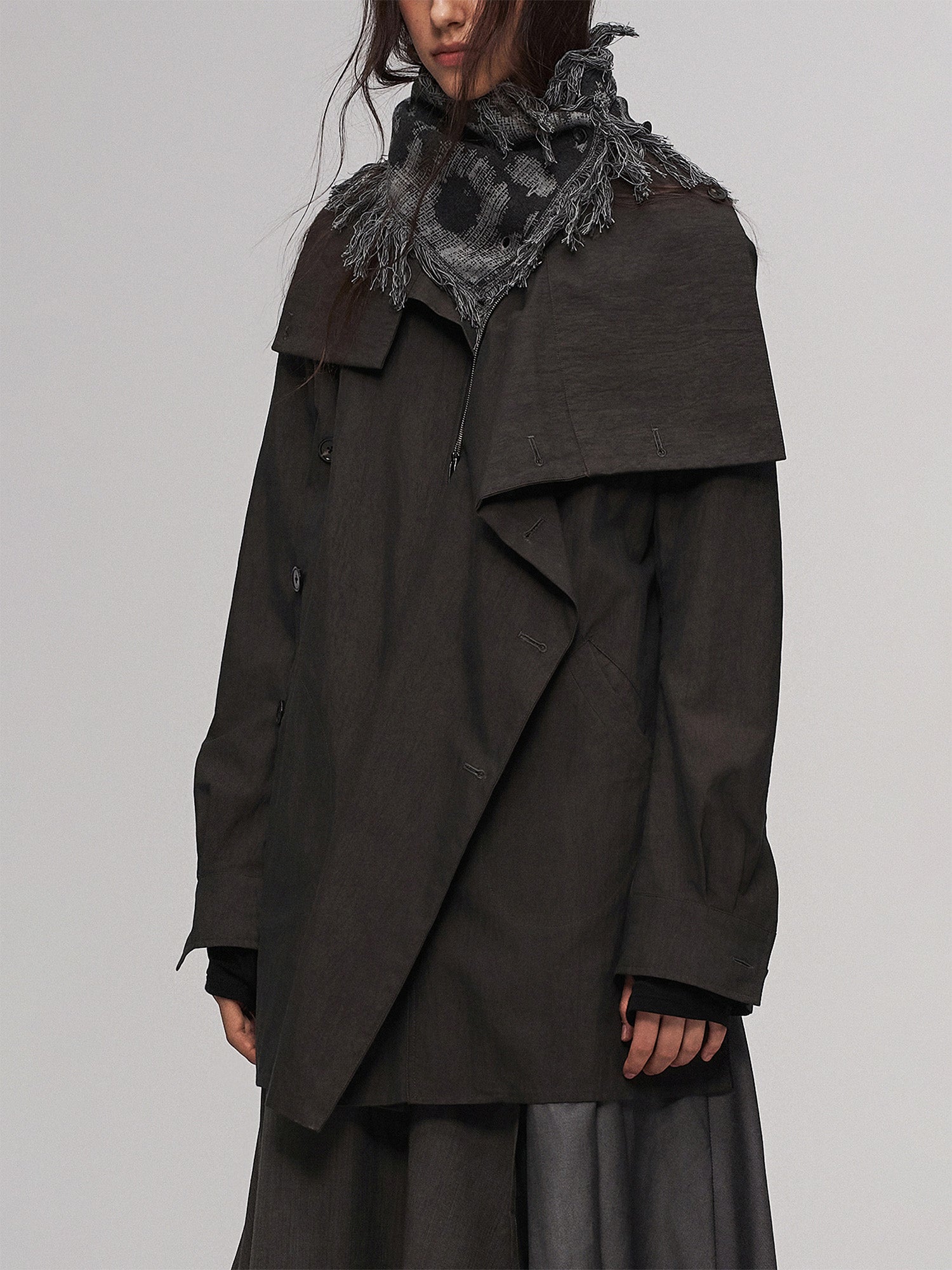 ILNya Nieternite Nifutur Asym Layered Wrap-Collar Shirt Coat Dark Green