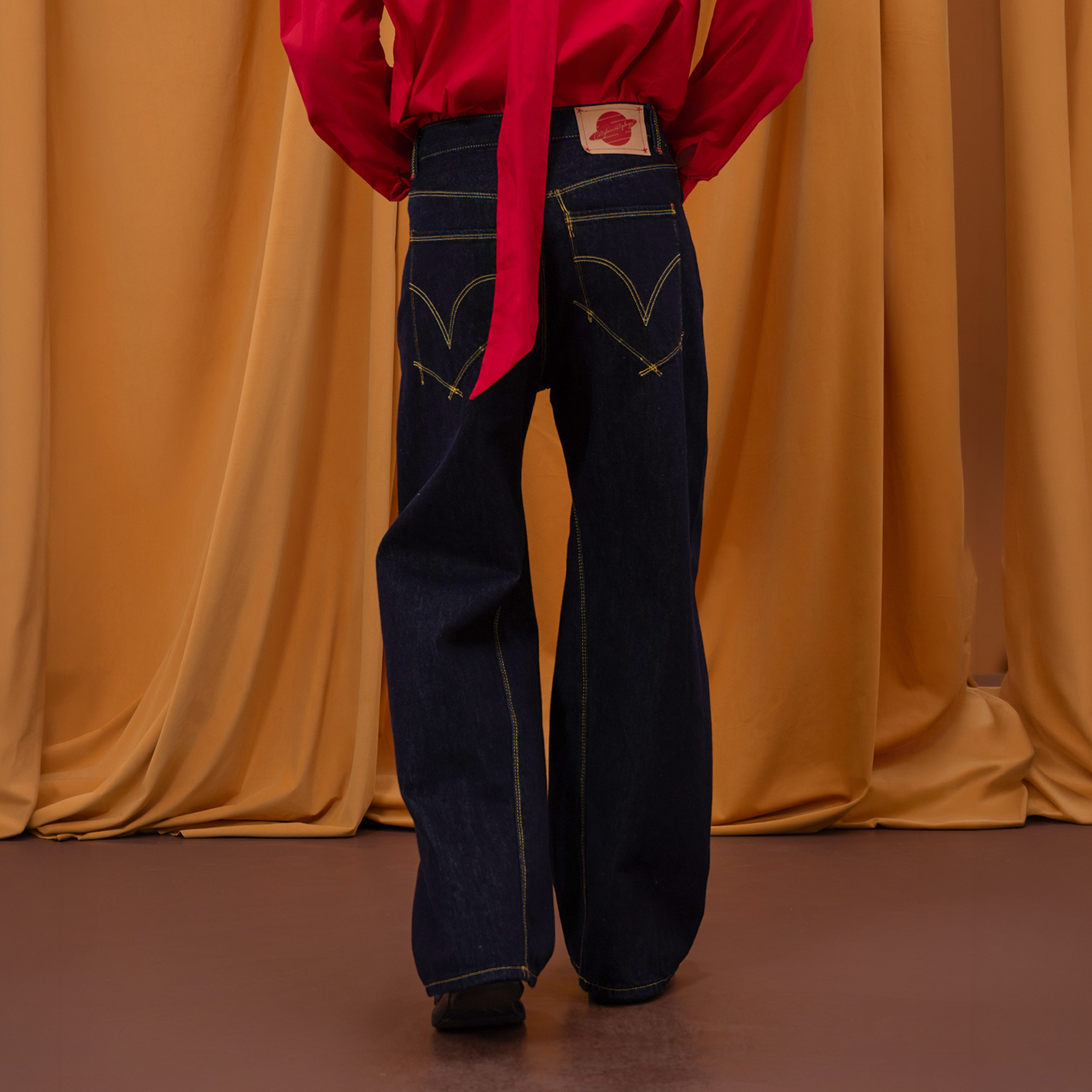 CLP Retro Wide-Leg Contrast-Stitch Jeans