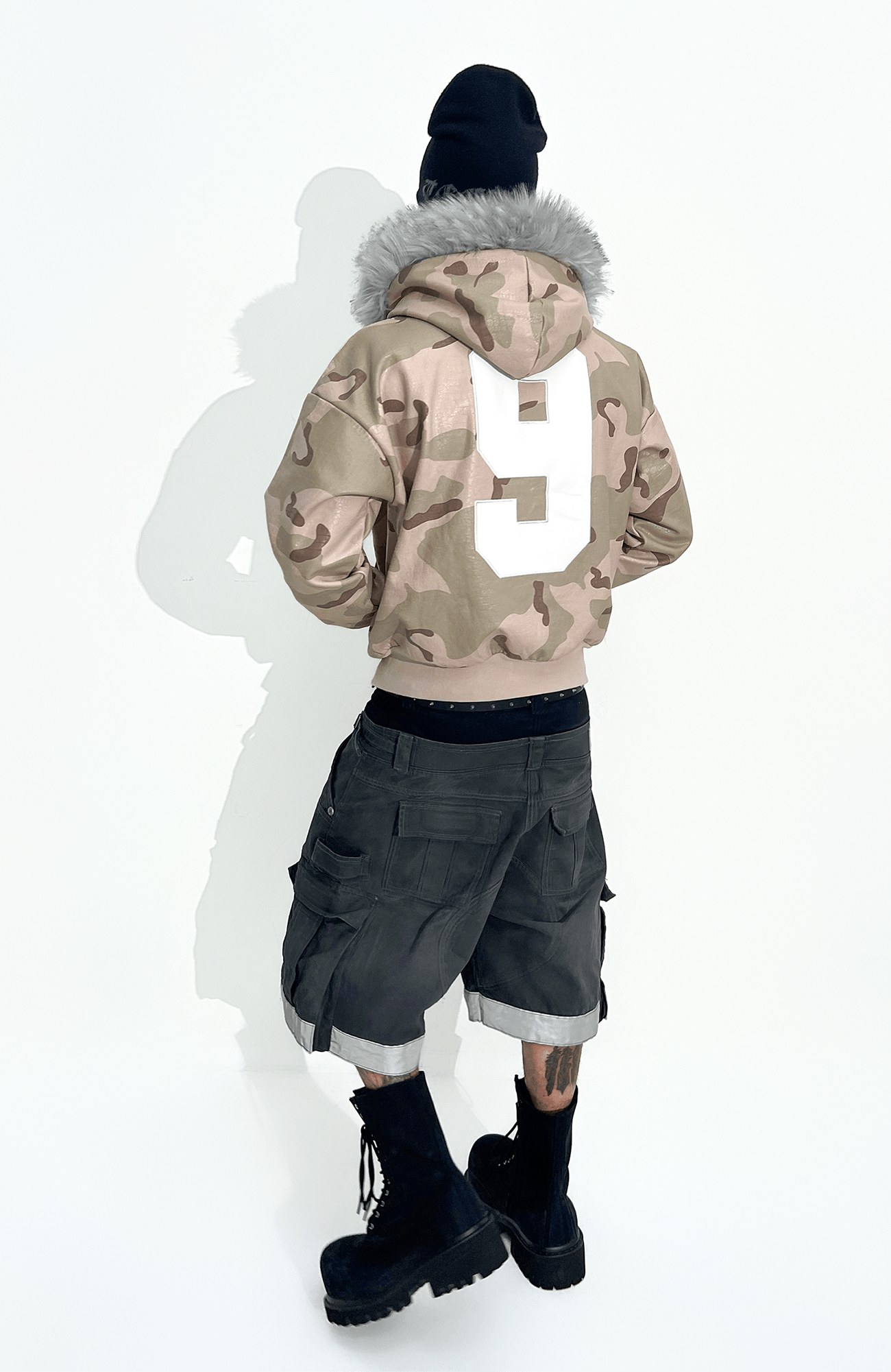 TECNINEGROUP Camo Waxed Faux Fur Hooded Jacket